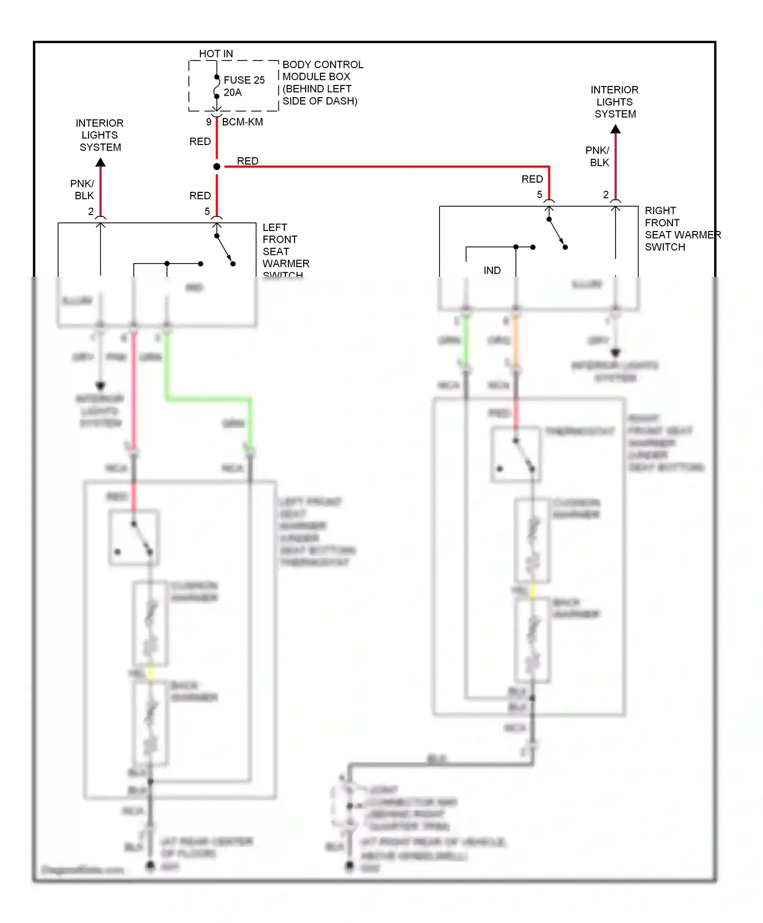 Wiring diagram left front seat warmer switch for Hyundai Tiburon II (2002-2007) (1 of 3)