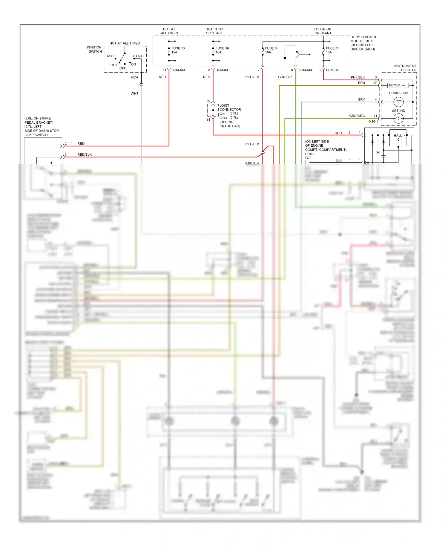Wiring diagram transaxle range switch (2.0l: on top left for Hyundai Tiburon II (2002-2007) (1 of 1)