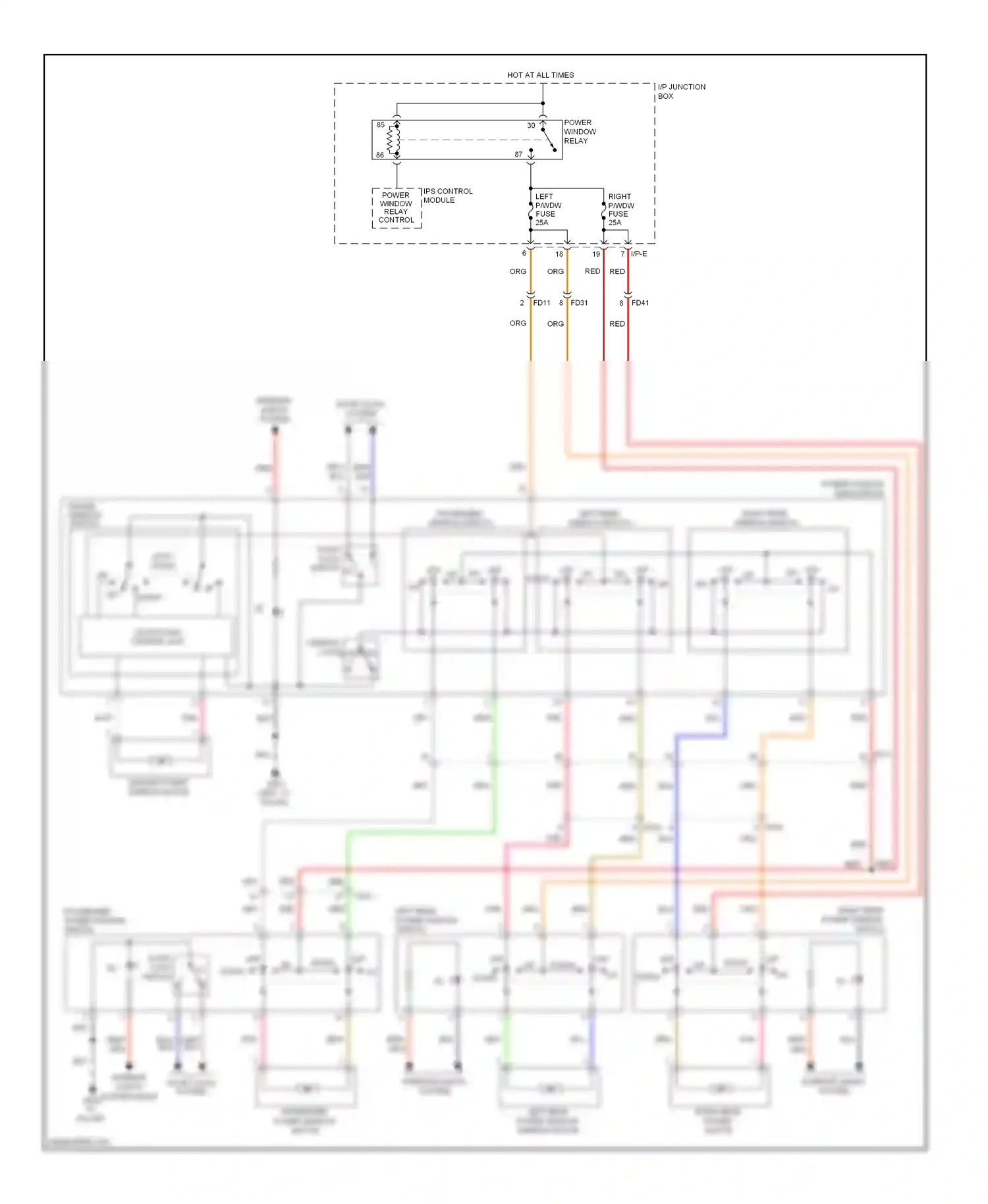 Wiring diagram driver window switch for Hyundai Tucson II (2009-2015) (1 of 2)