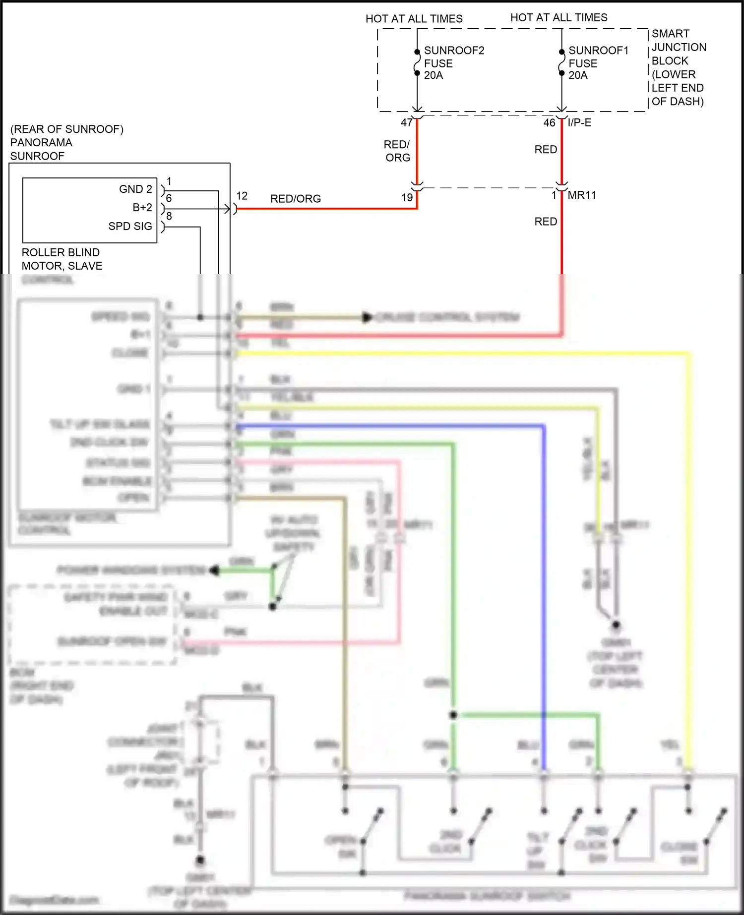 Wiring diagram roller blind motor, slave control for Hyundai Tucson III (2015-2018) (1 of 1)