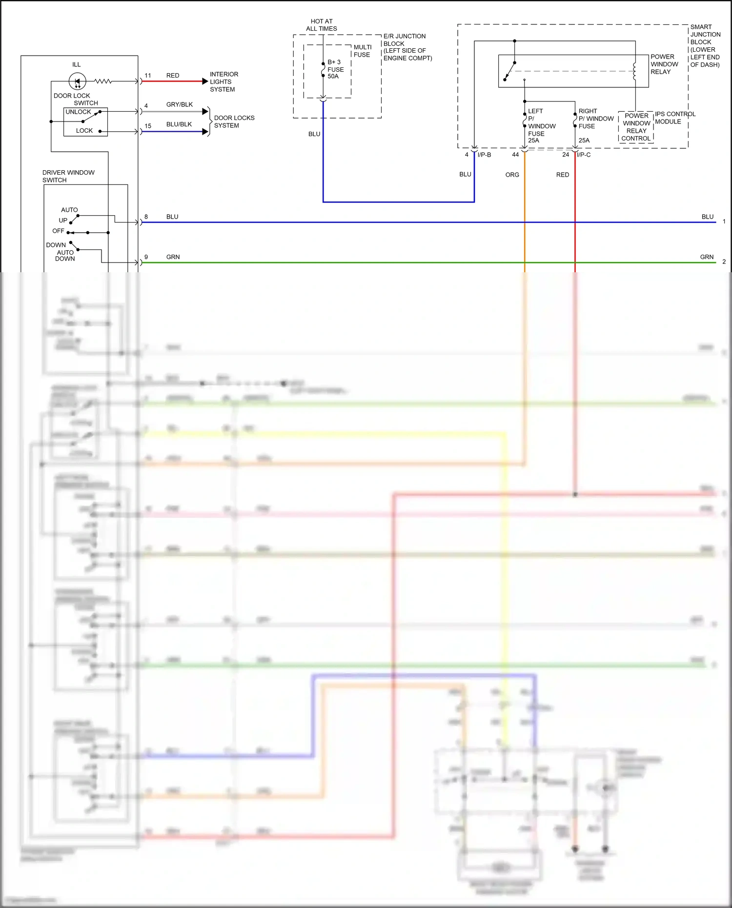 Wiring diagram window lock switch for Hyundai Tucson III (2015-2018) (2 of 2)