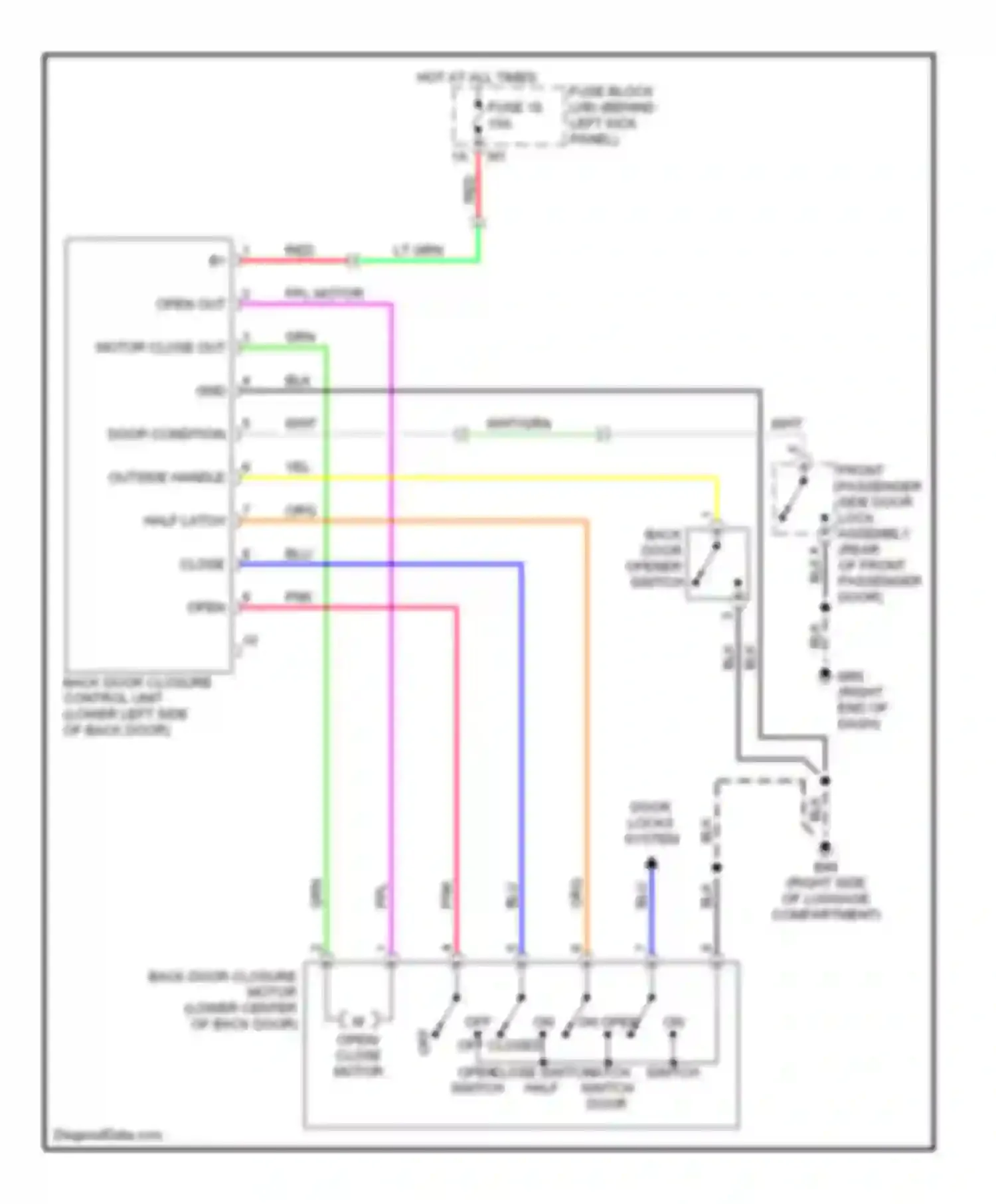 FX35 Infiniti I (2002-2006): Power liftgate circuit, without intelligent key unit