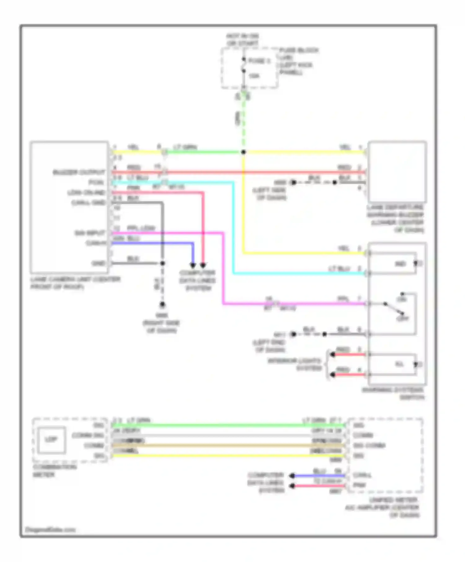 Wiring diagram buzzer output fcw, ldw on ind can-l gnd for Infiniti FX35 II facelift (2011-2013) (1 of 1)