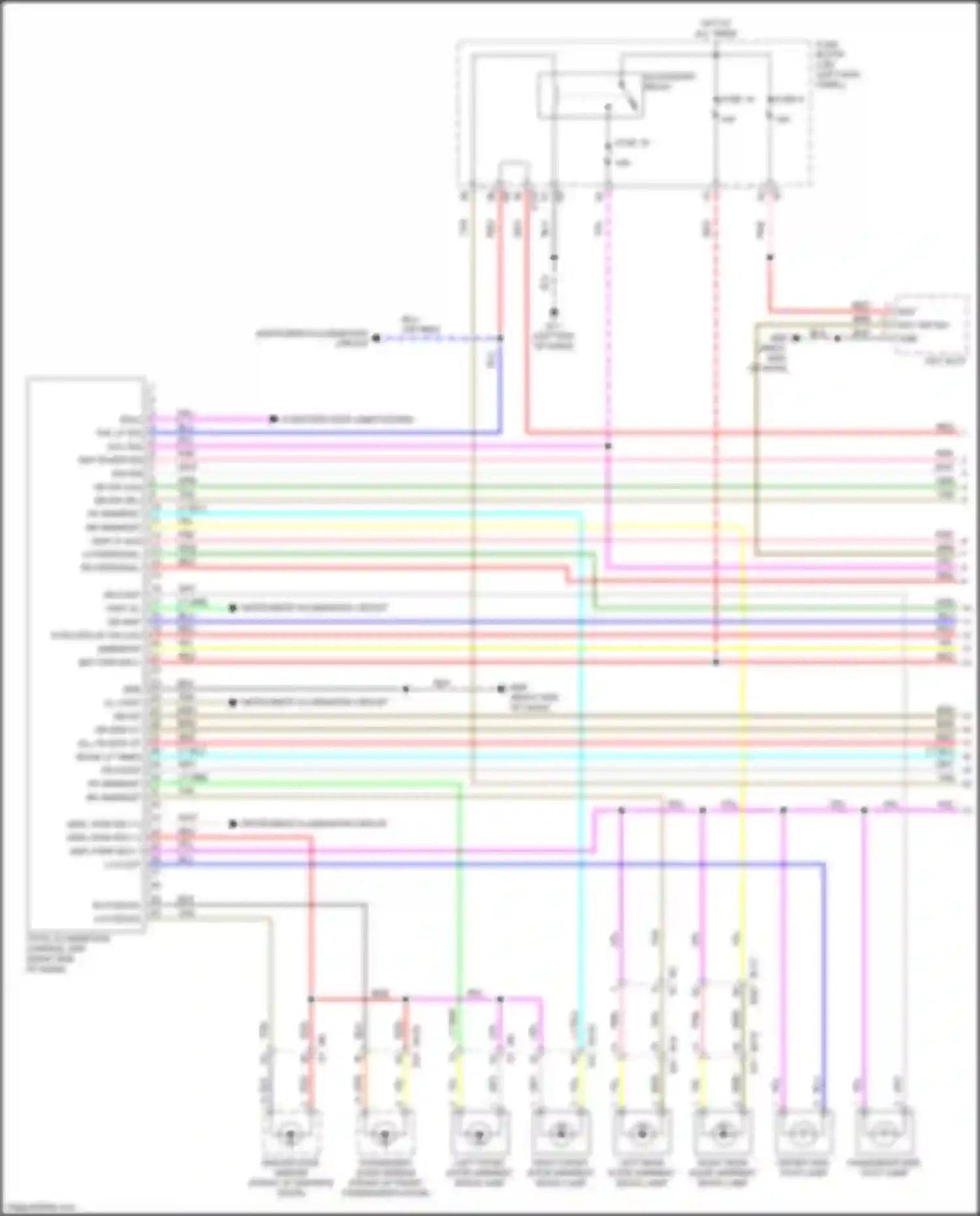 Wiring diagram left front door armrest mood lamp for Infiniti FX50 II facelift (2011-2013) (1 of 1)