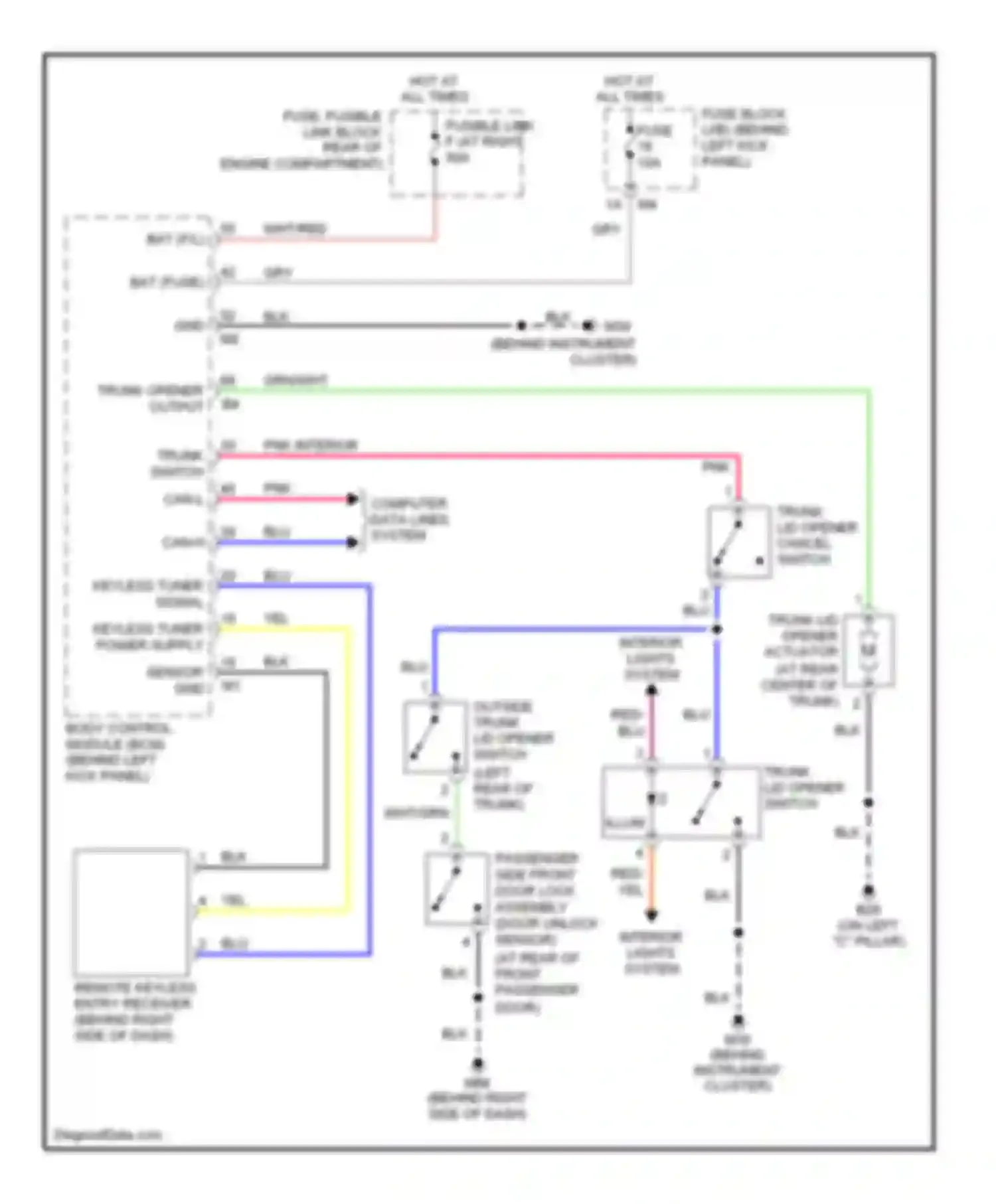 G35 Infiniti III (2002-2007): Trunk release circuit, sedan without intelligent key unit