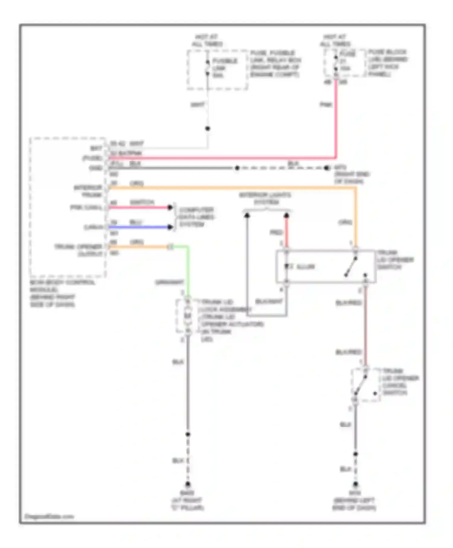 Wiring diagram trunk opener output for Infiniti M45 III facelift (2008-2010) (1 of 1)