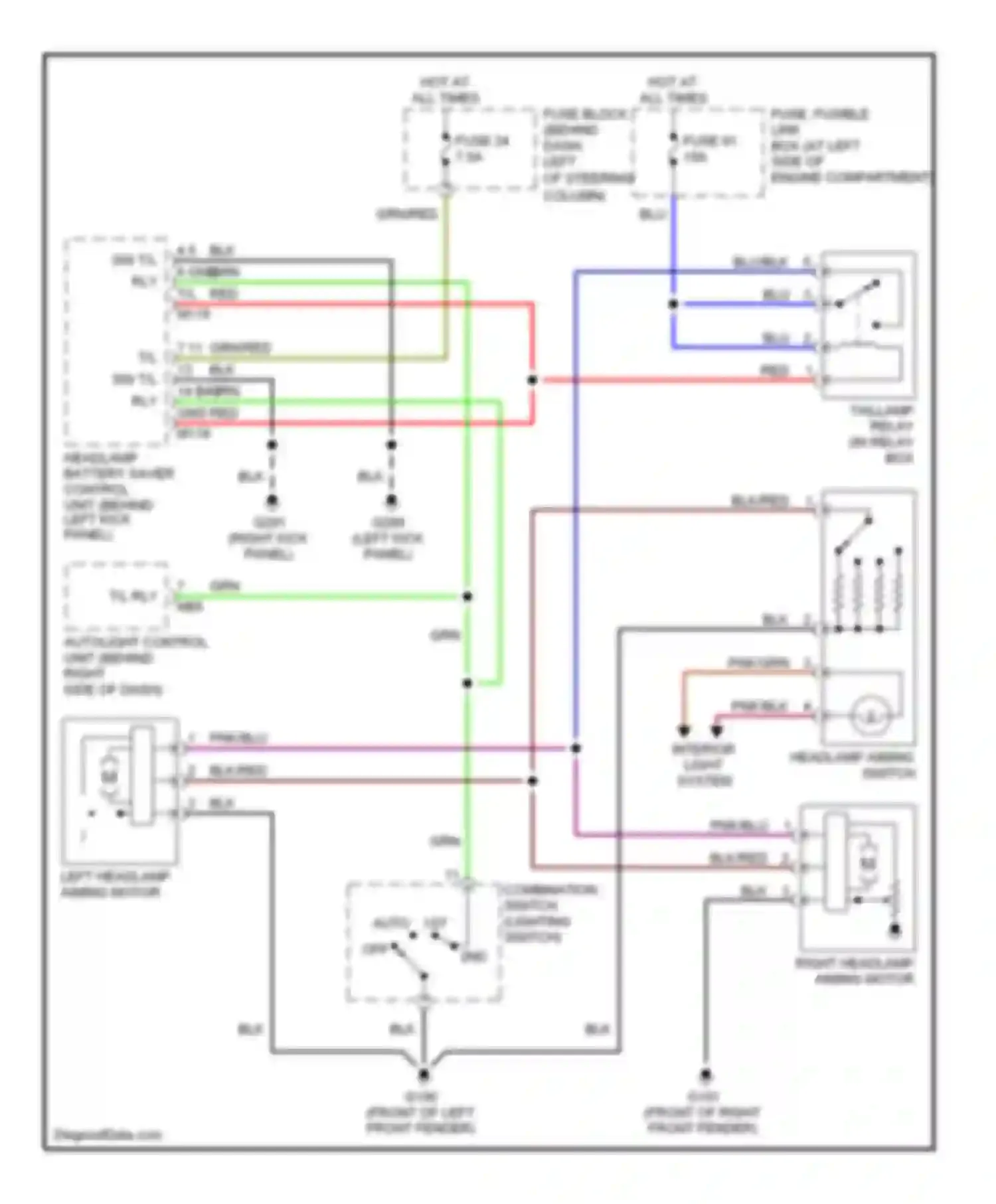 QX4 Infiniti I (1996-2003): Headlamp aiming circuit