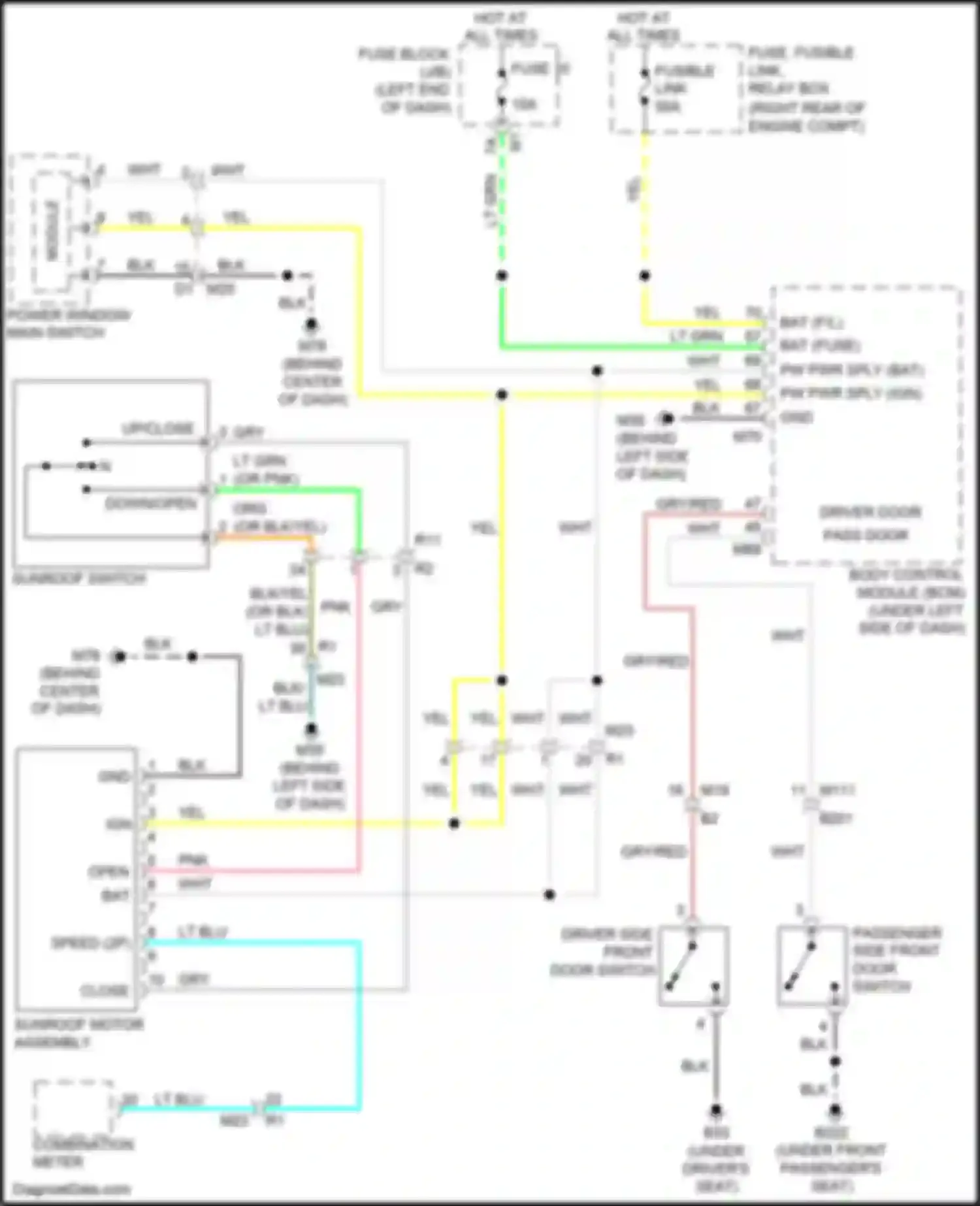 Wiring diagram passenger side front door switch for Infiniti QX80 I (2013-2014) (5 of 6)
