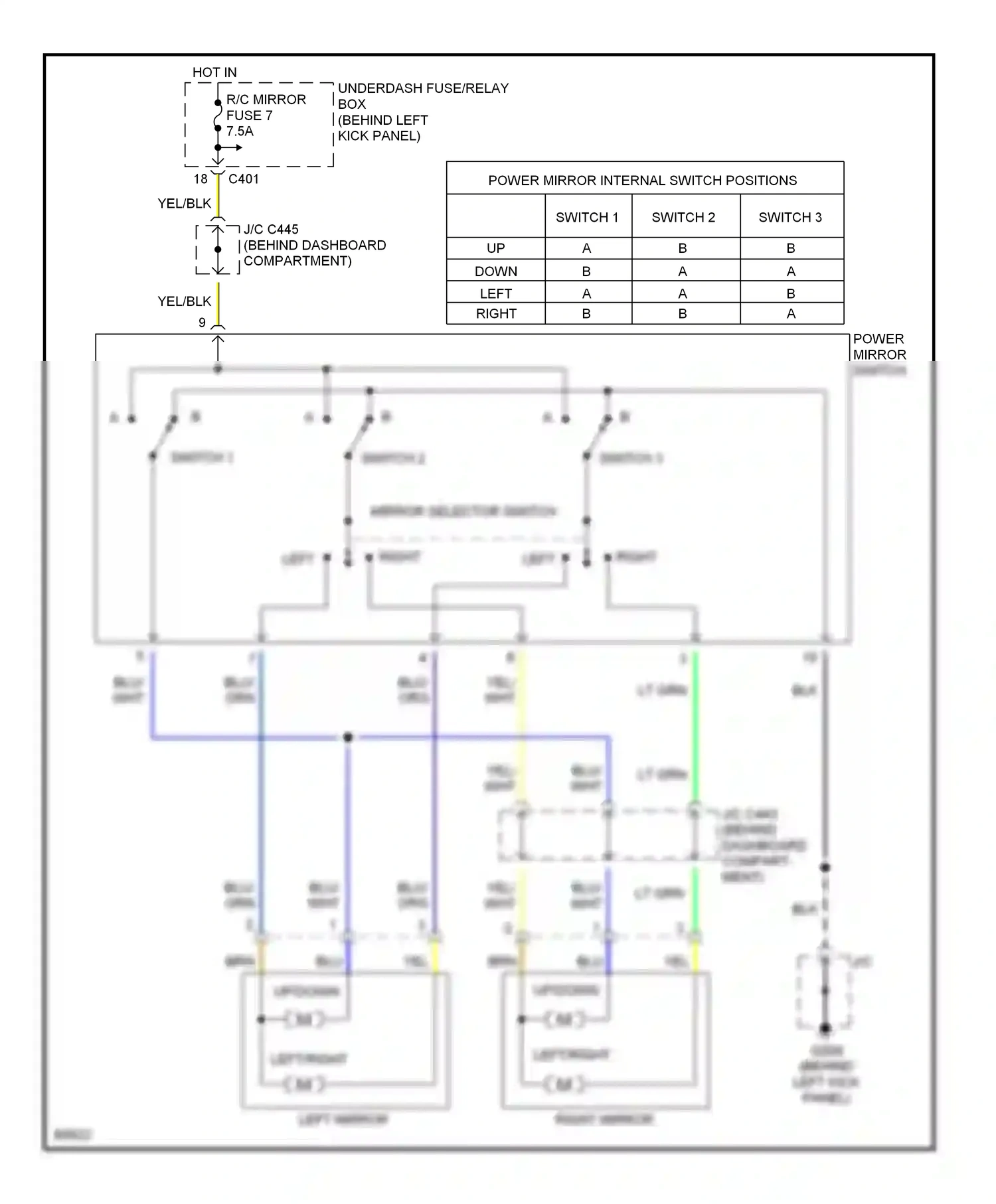 Wiring diagram power mirror switch for Isuzu Oasis I (1995-1999) (2 of 2)