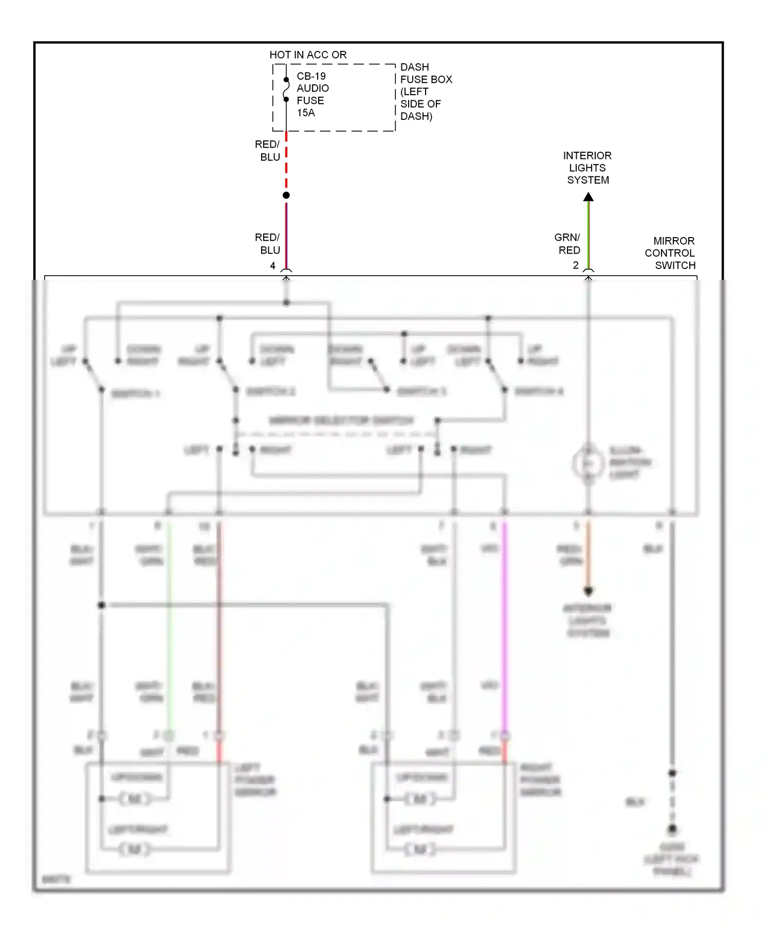 Wiring diagram mirror control switch for Isuzu Rodeo I (1989-1998) (4 of 4)