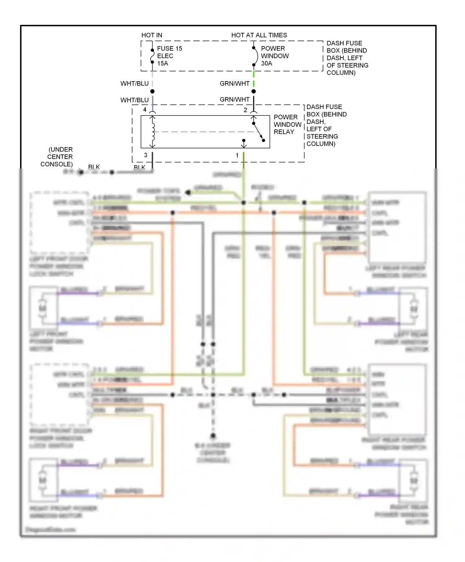 Wiring diagram left front door power window, lock switch for Isuzu Rodeo II (1998-2004) (2 of 2)