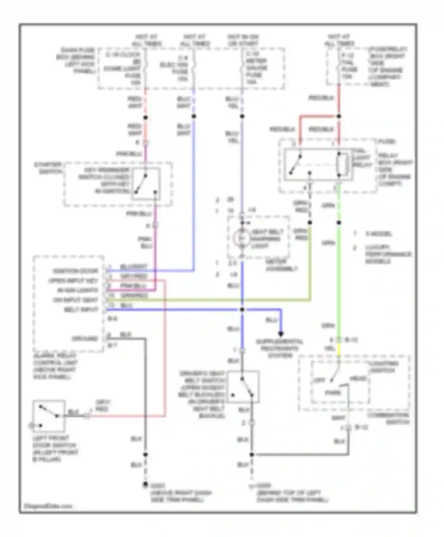 Wiring diagram ignition door open input key in ign lights on input seat belt input for Isuzu Trooper II (1992-2002) (1 of 1)