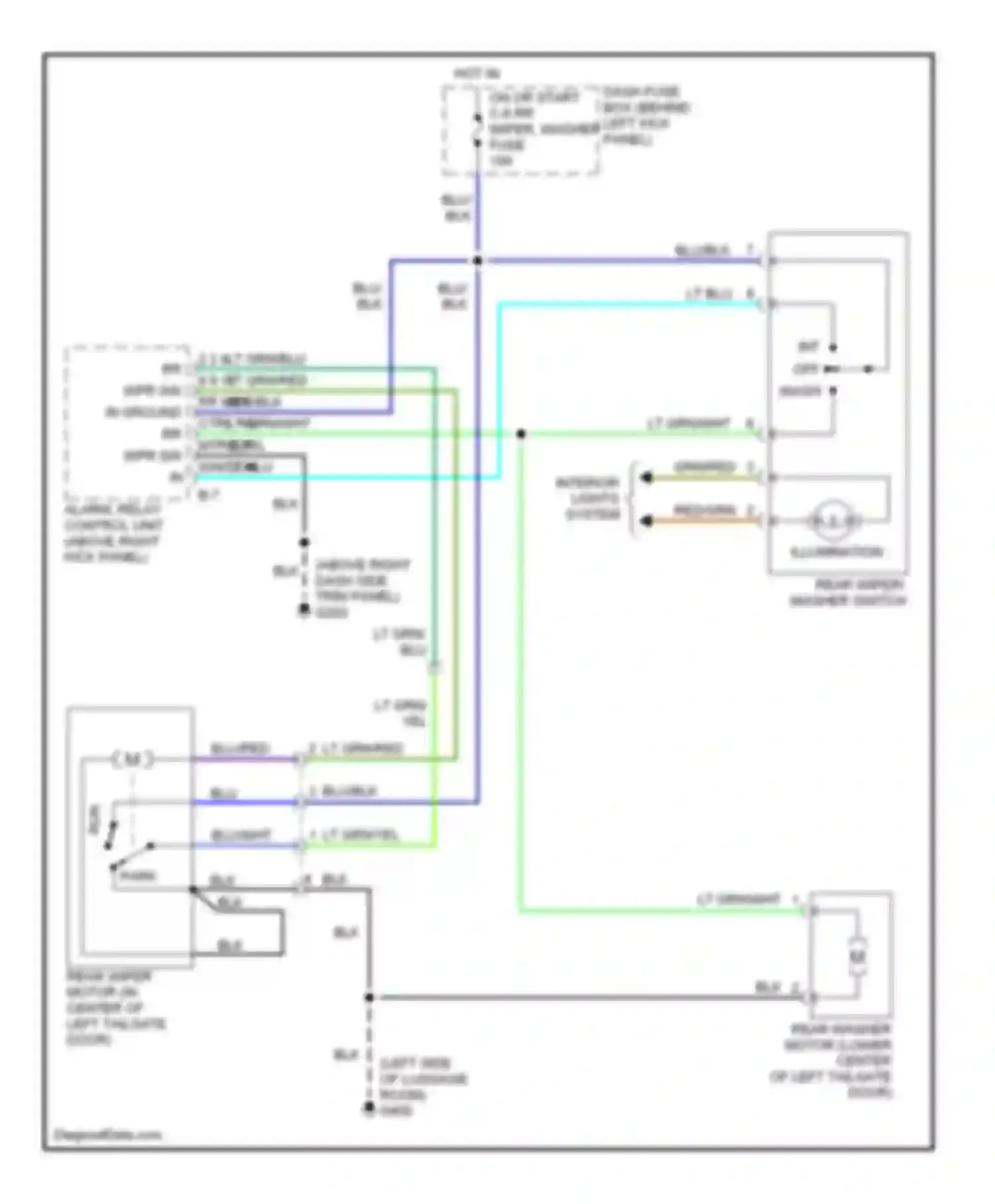 Wiring diagram rear wiper/ washer switch for Isuzu Trooper II (1992-2002) (2 of 2)
