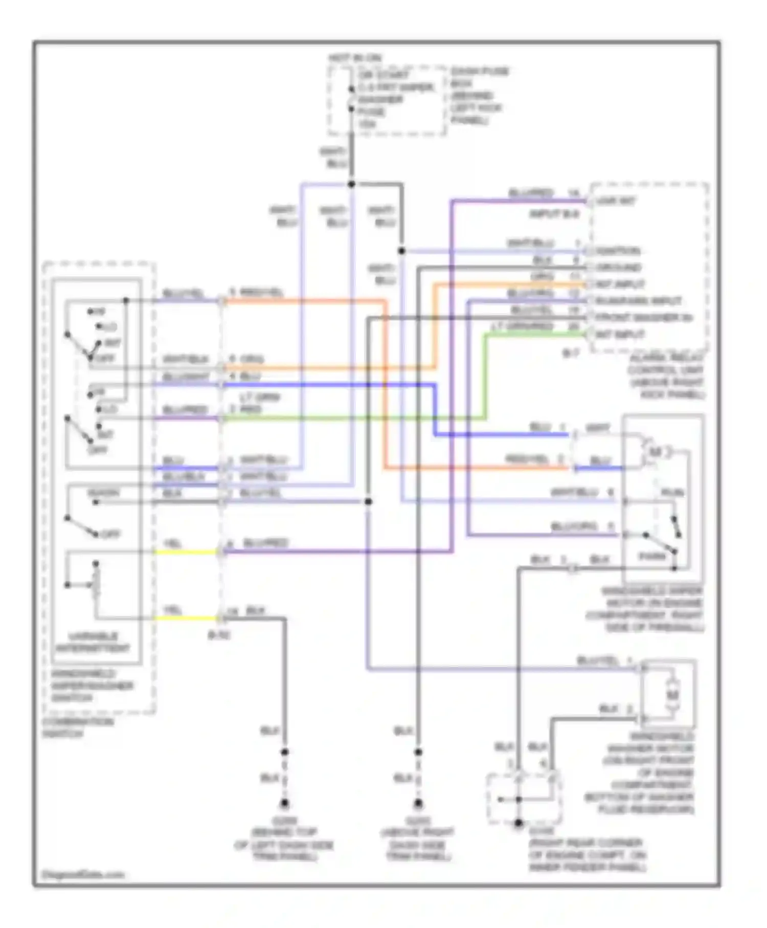 Wiring diagram windshield wiper/washer switch for Isuzu Trooper II (1992-2002) (1 of 2)