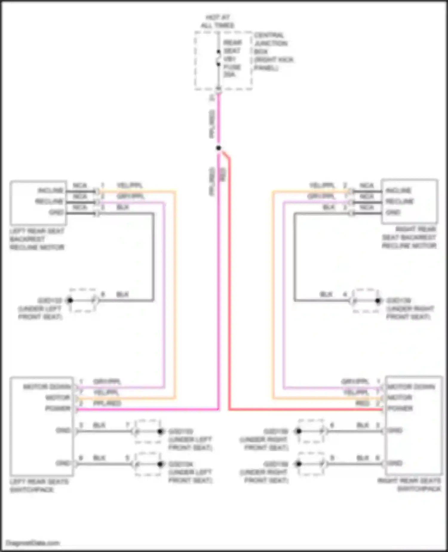 Wiring diagram right rear seat backrest recline motor for Jaguar F-Pace I (2016-2020) (1 of 1)