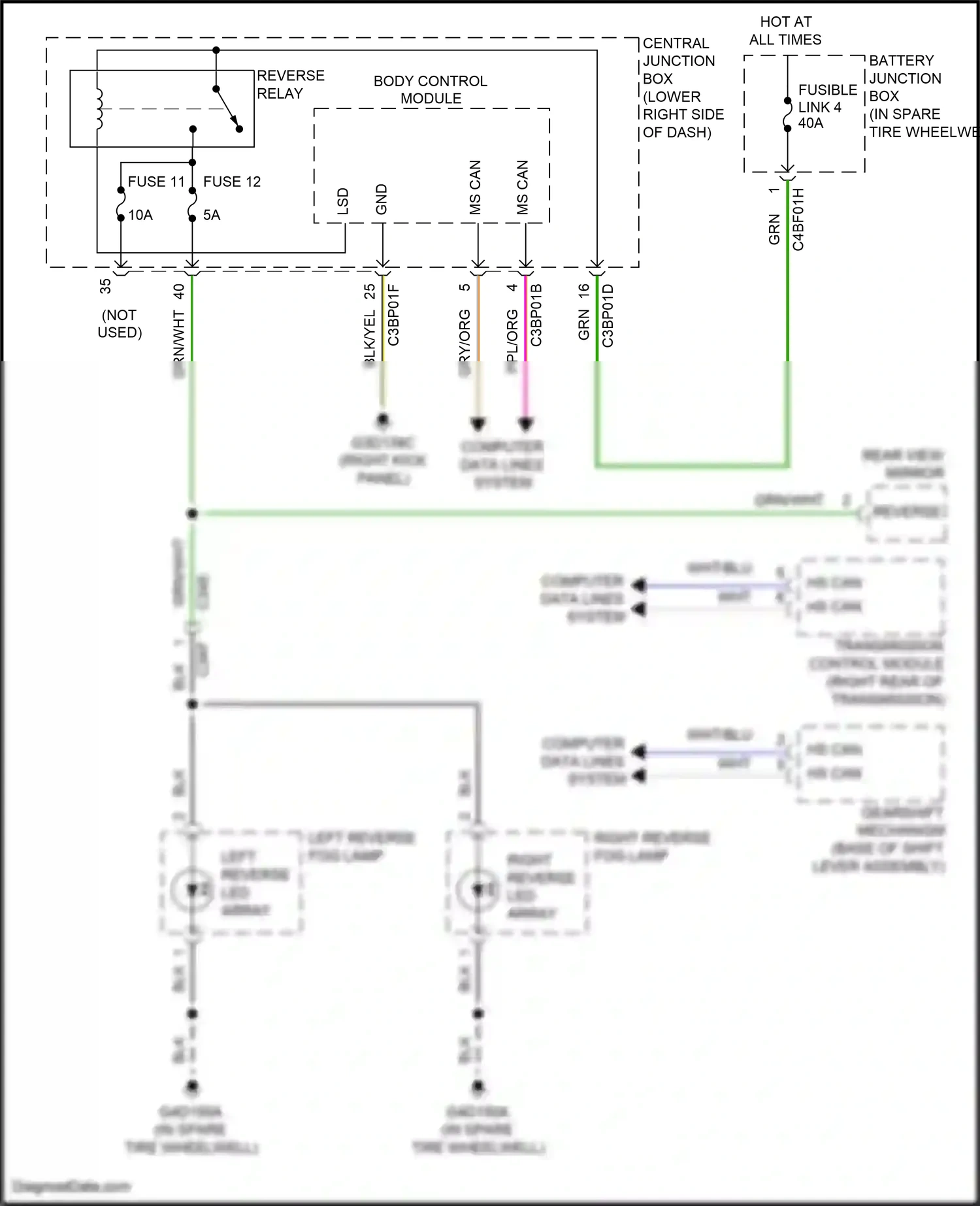 Jaguar F-type I (2013-2017) reverse wiring diagram  (1 of 2)