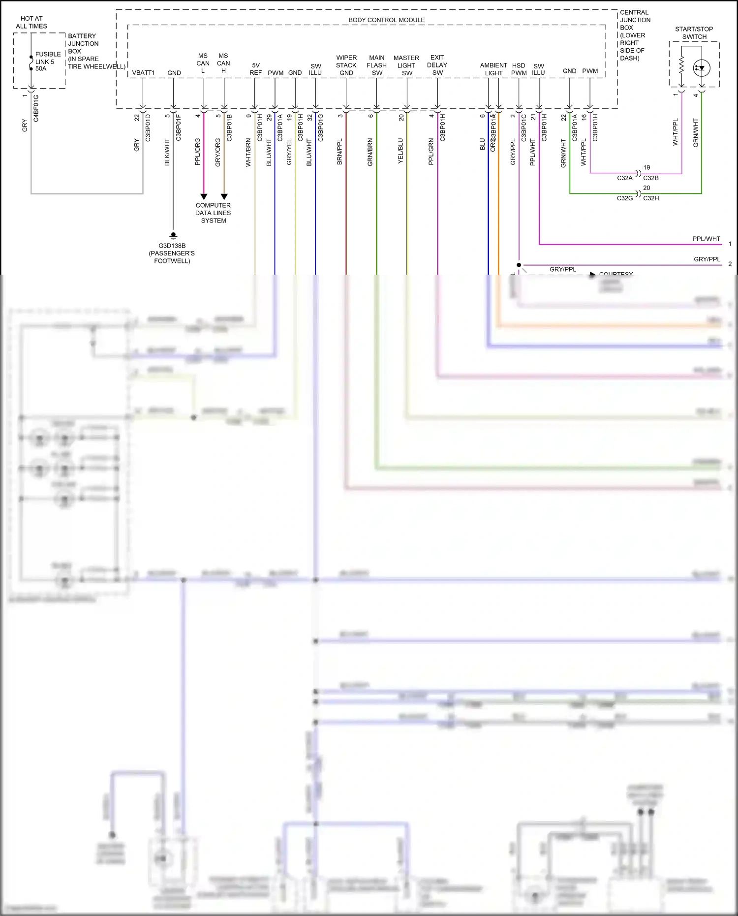 Jaguar F-type I (2013-2017) start/stop switch wiring diagram  (1 of 1)