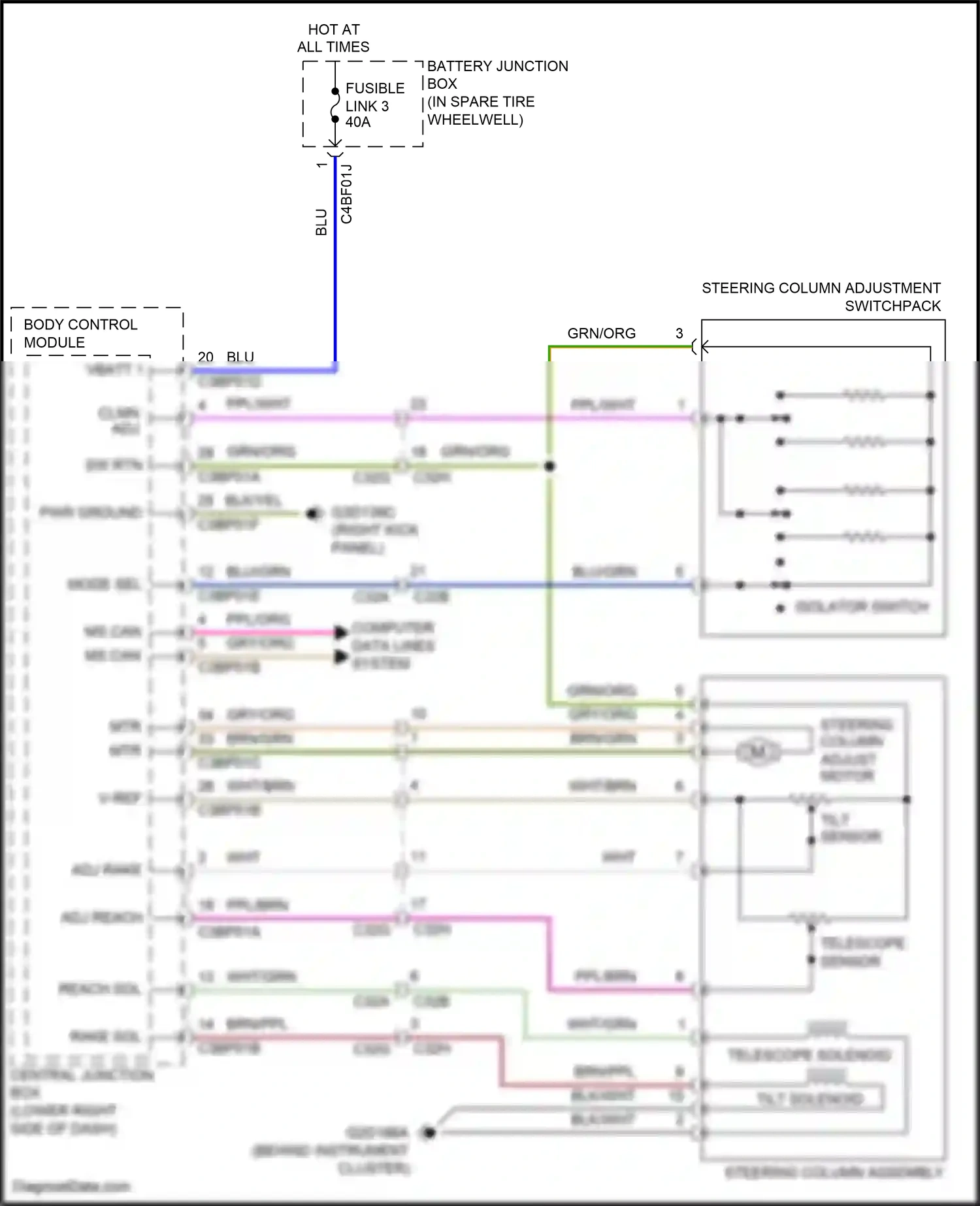 Jaguar F-type I (2013-2017) steering column adjustment switchpack wiring diagram  (1 of 2)