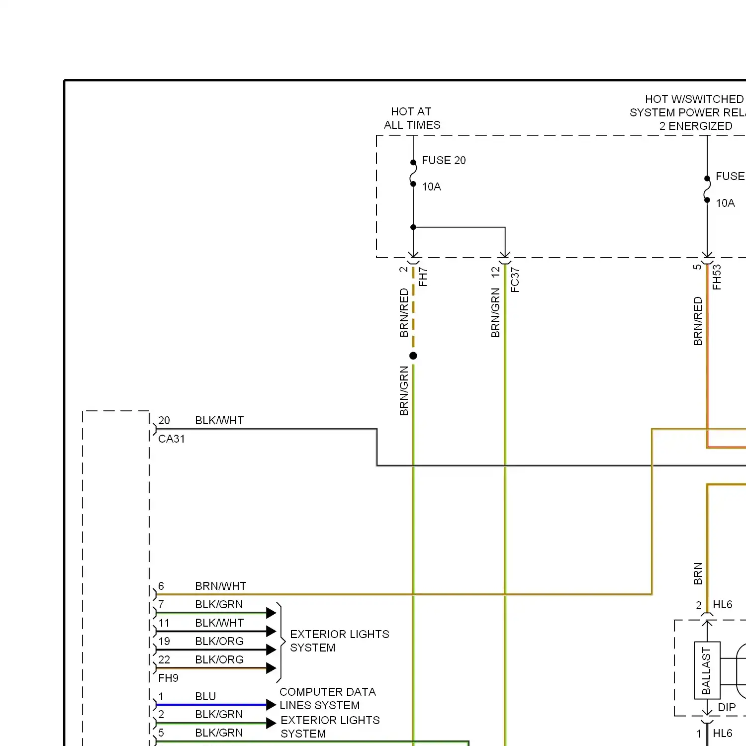 Headlamps & fog lamps circuit, with high intensity discharge (1 of 2)