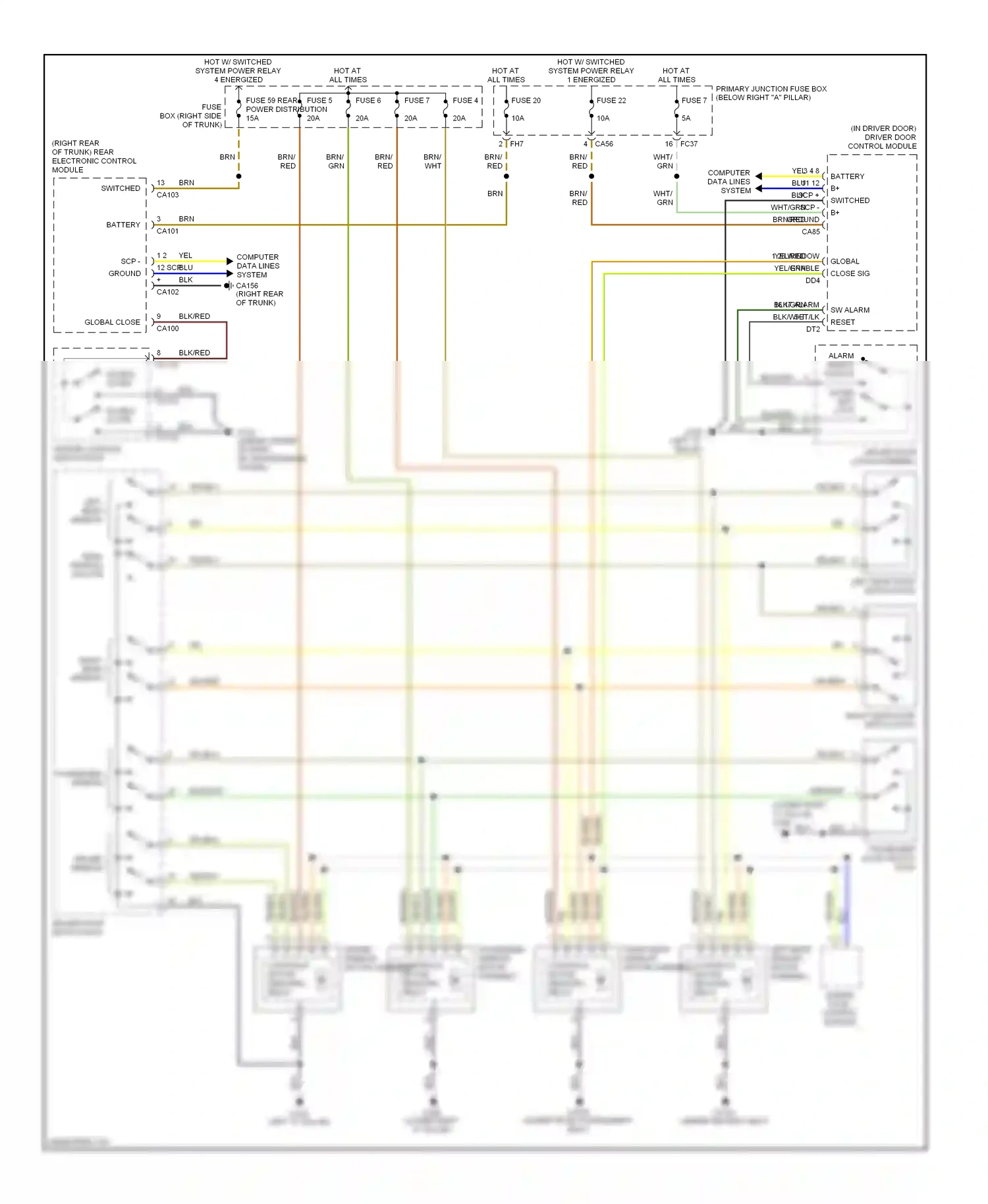 Jaguar S-type I facelift (2004-2008) driver window wiring diagram  (1 of 1)