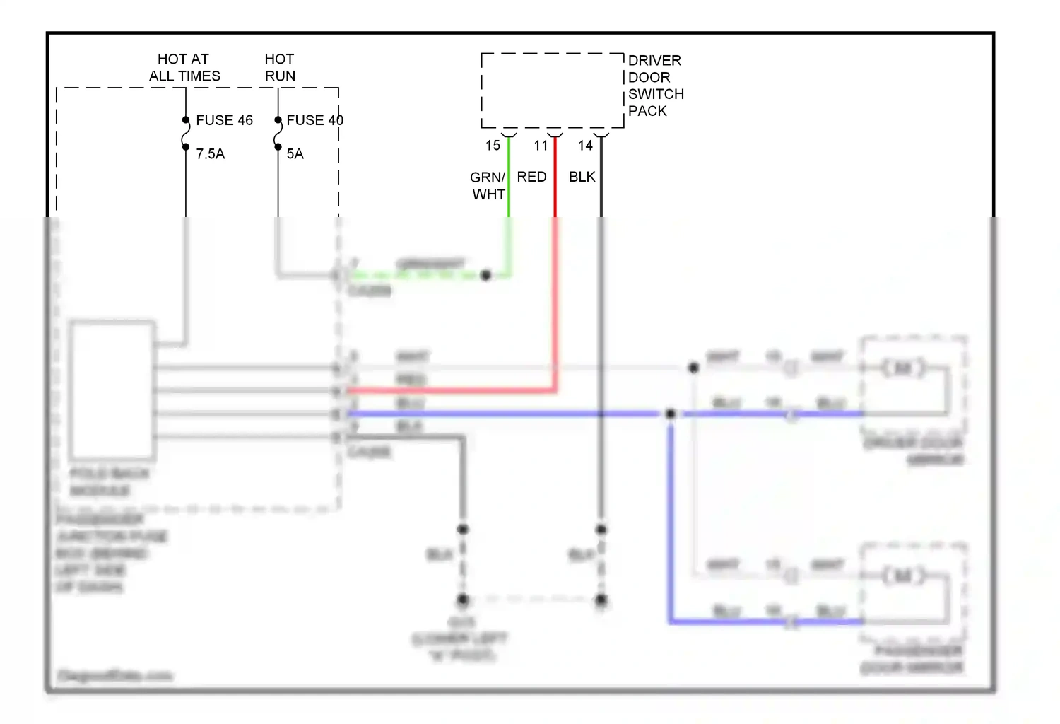 Jaguar X-type I facelift (2008-2009) fold back module wiring diagram  (1 of 2)