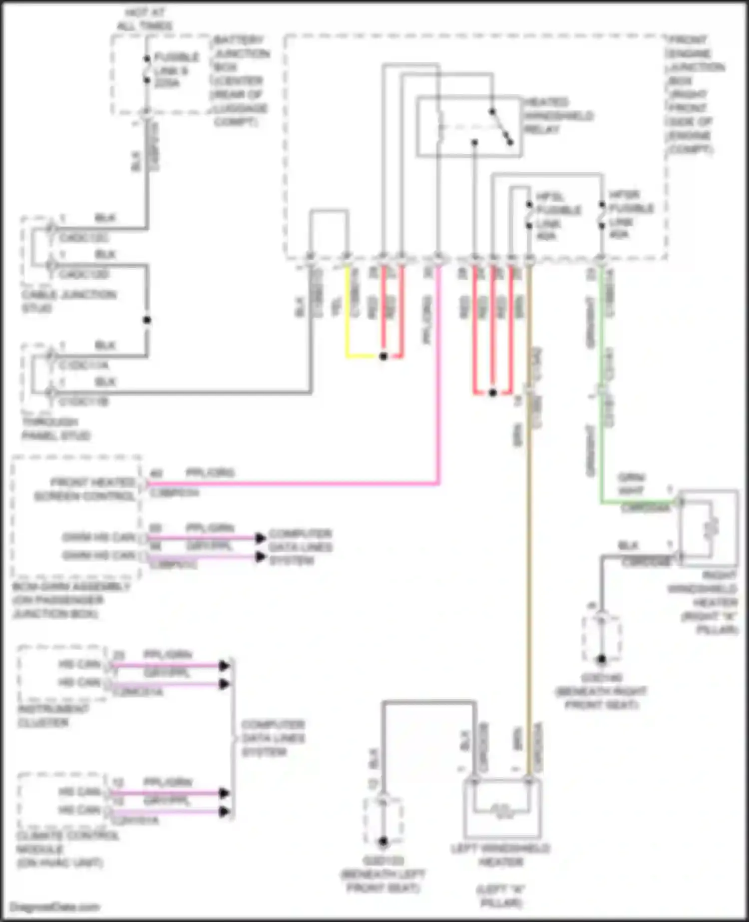 Wiring diagram front heated screen control for Jaguar XE I (2015-2019) (2 of 2)