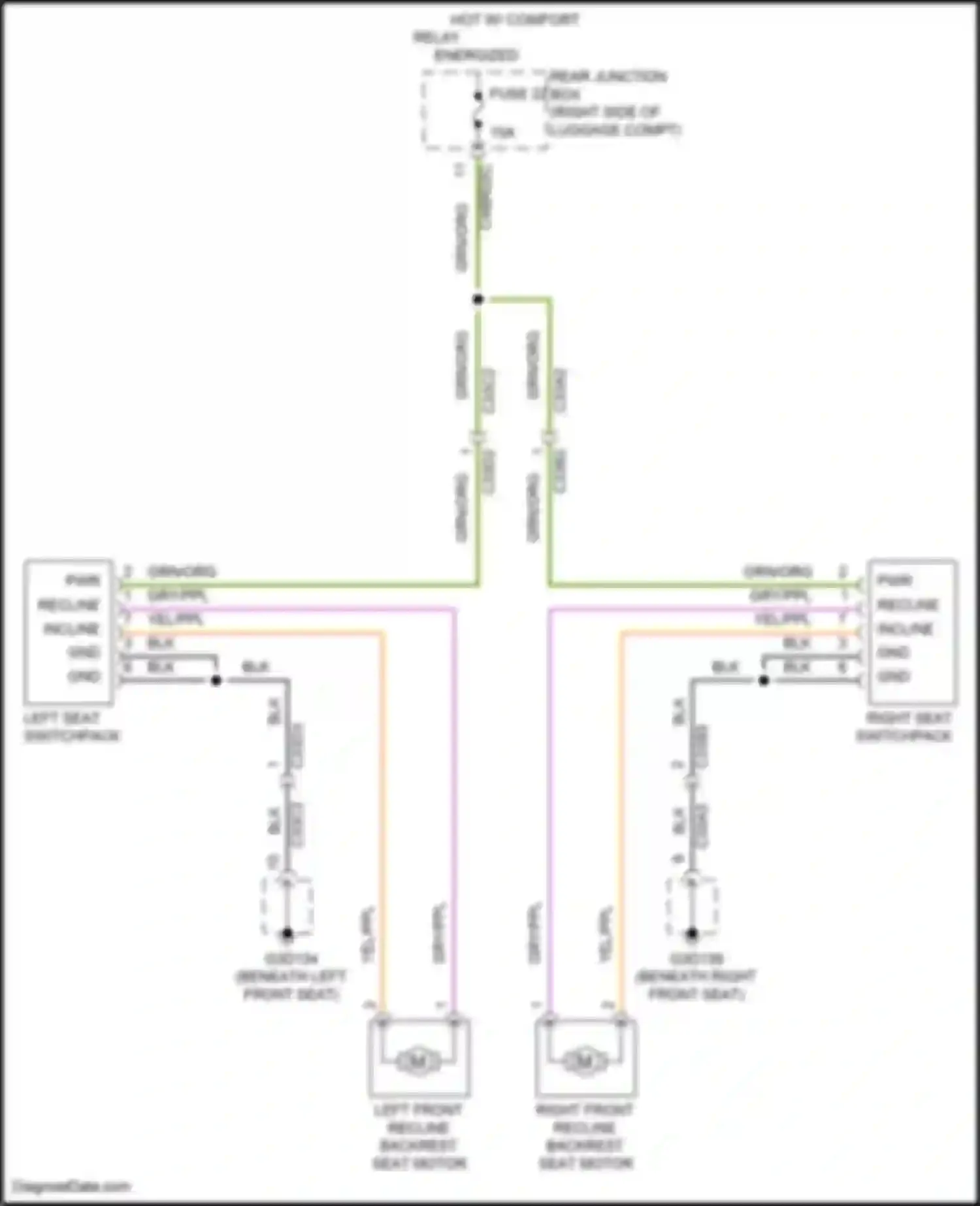 Wiring diagram left front recline backrest seat motor for Jaguar XE I (2015-2019) (2 of 2)