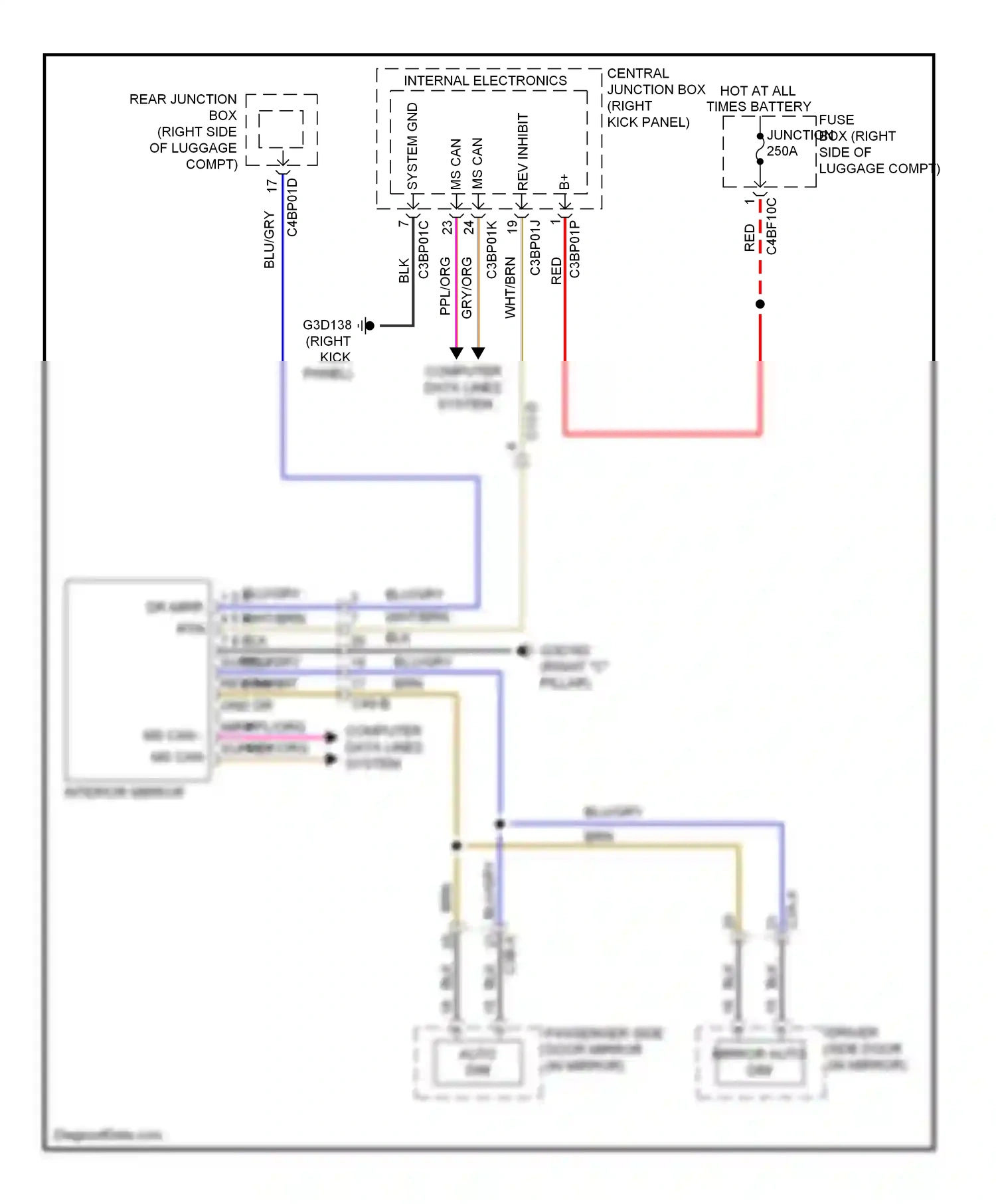 Wiring diagram interior mirror for Jaguar XF I facelift (2011-2015) (2 of 2)
