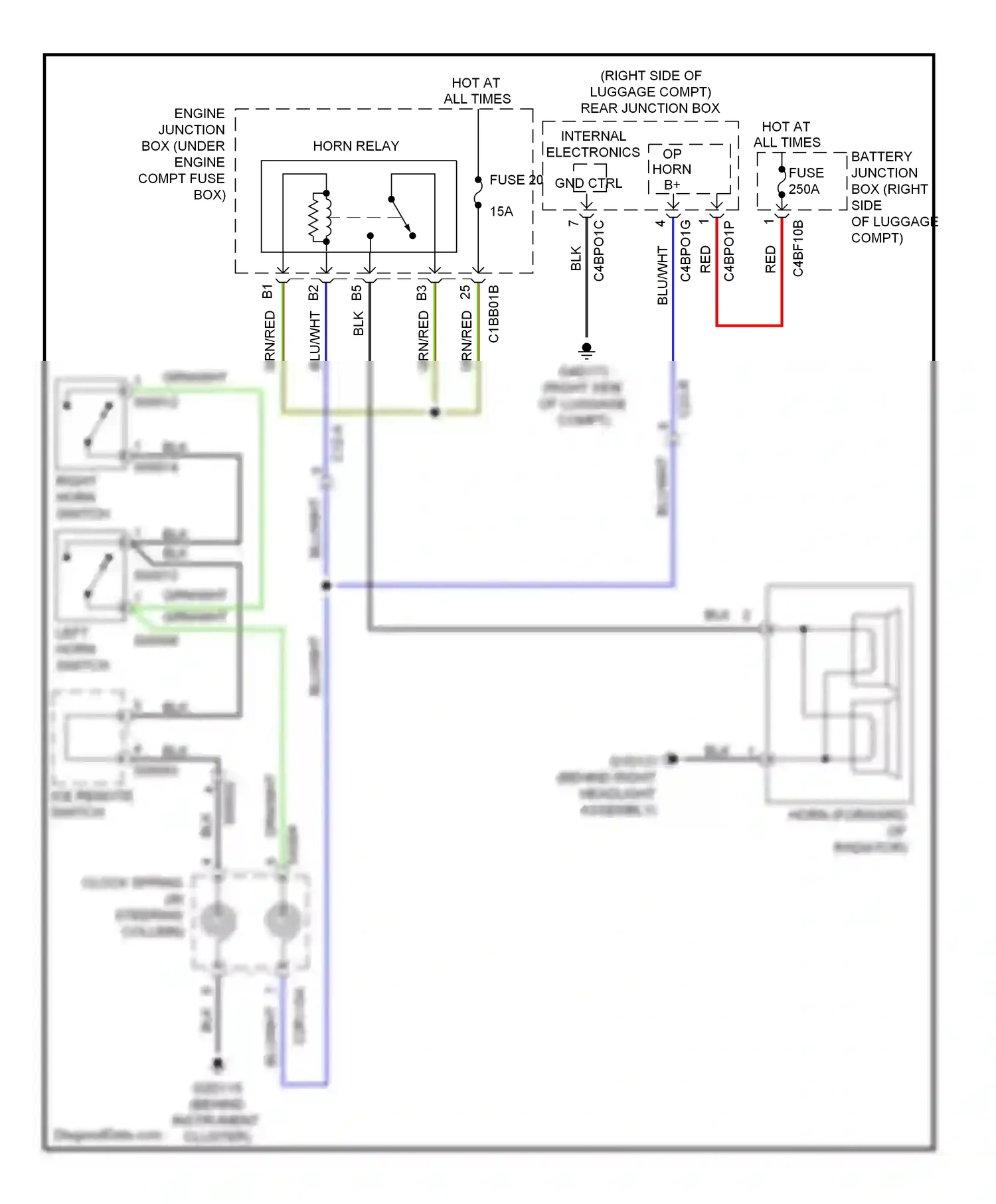 Wiring diagram internal electronics op horn gnd ctrl b+ for Jaguar XF I facelift (2011-2015) (1 of 1)