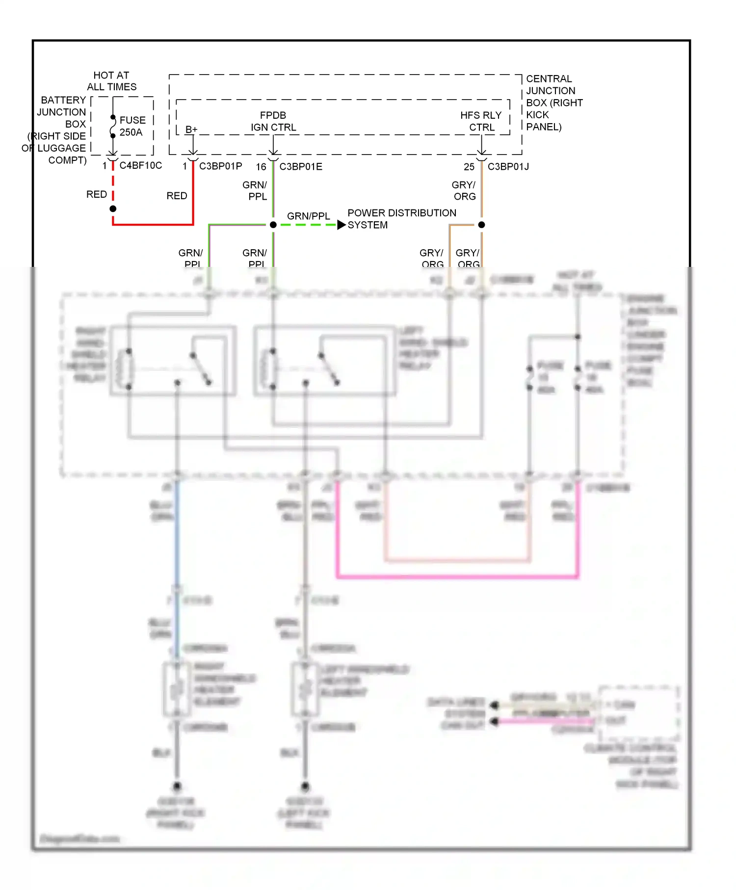 Wiring diagram right windshield heater element for Jaguar XF I facelift (2011-2015) (1 of 1)