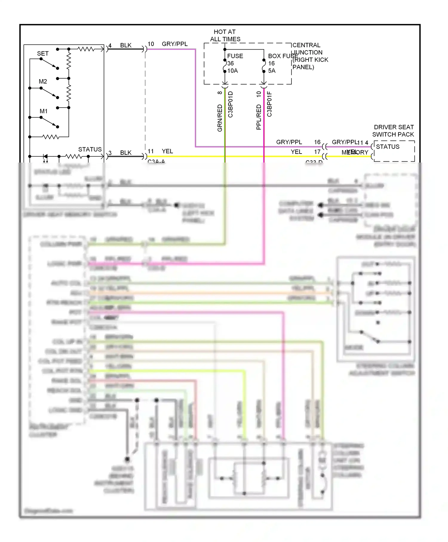 Wiring diagram steering column adjustment switch for Jaguar XF I facelift (2011-2015) (1 of 1)