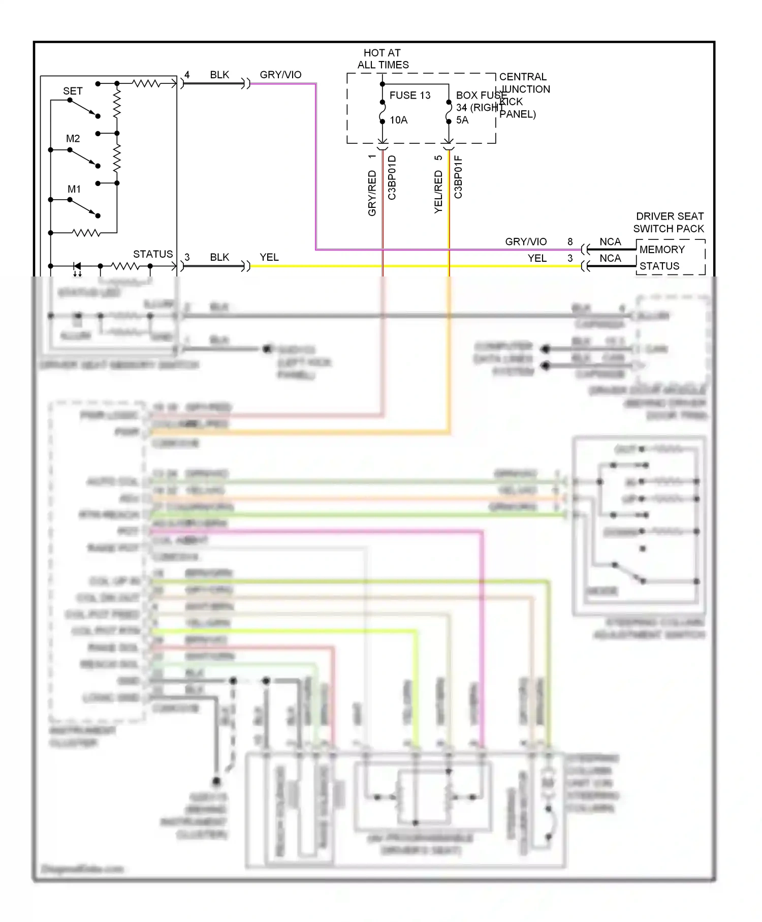 Wiring diagram driver seat memory switch for Jaguar XF I (2007-2011) (3 of 3)