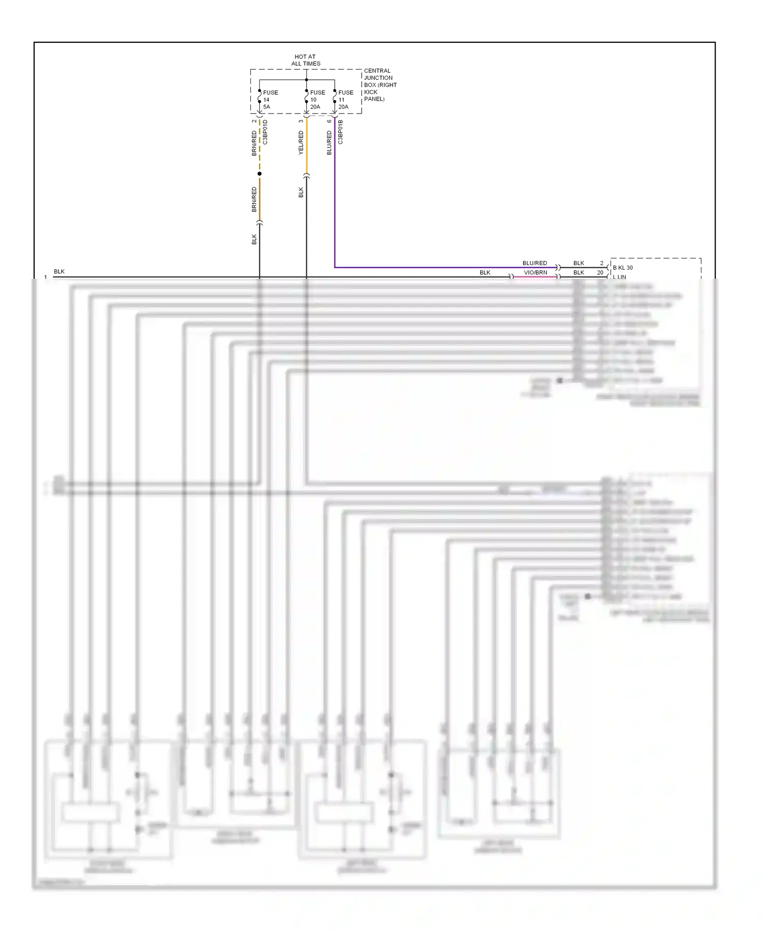 Wiring diagram left rear window switch for Jaguar XF I (2007-2011) (2 of 2)