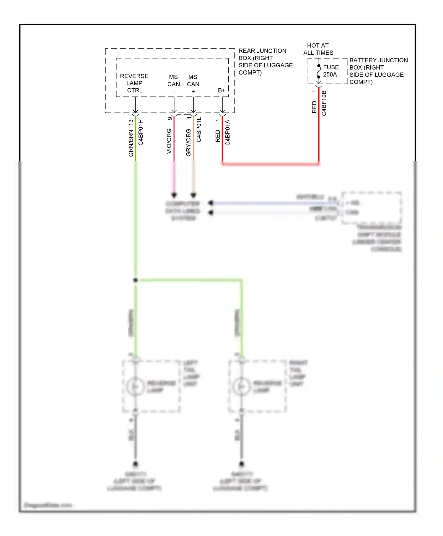 Wiring diagram right tail lamp unit for Jaguar XF I (2007-2011) (1 of 2)