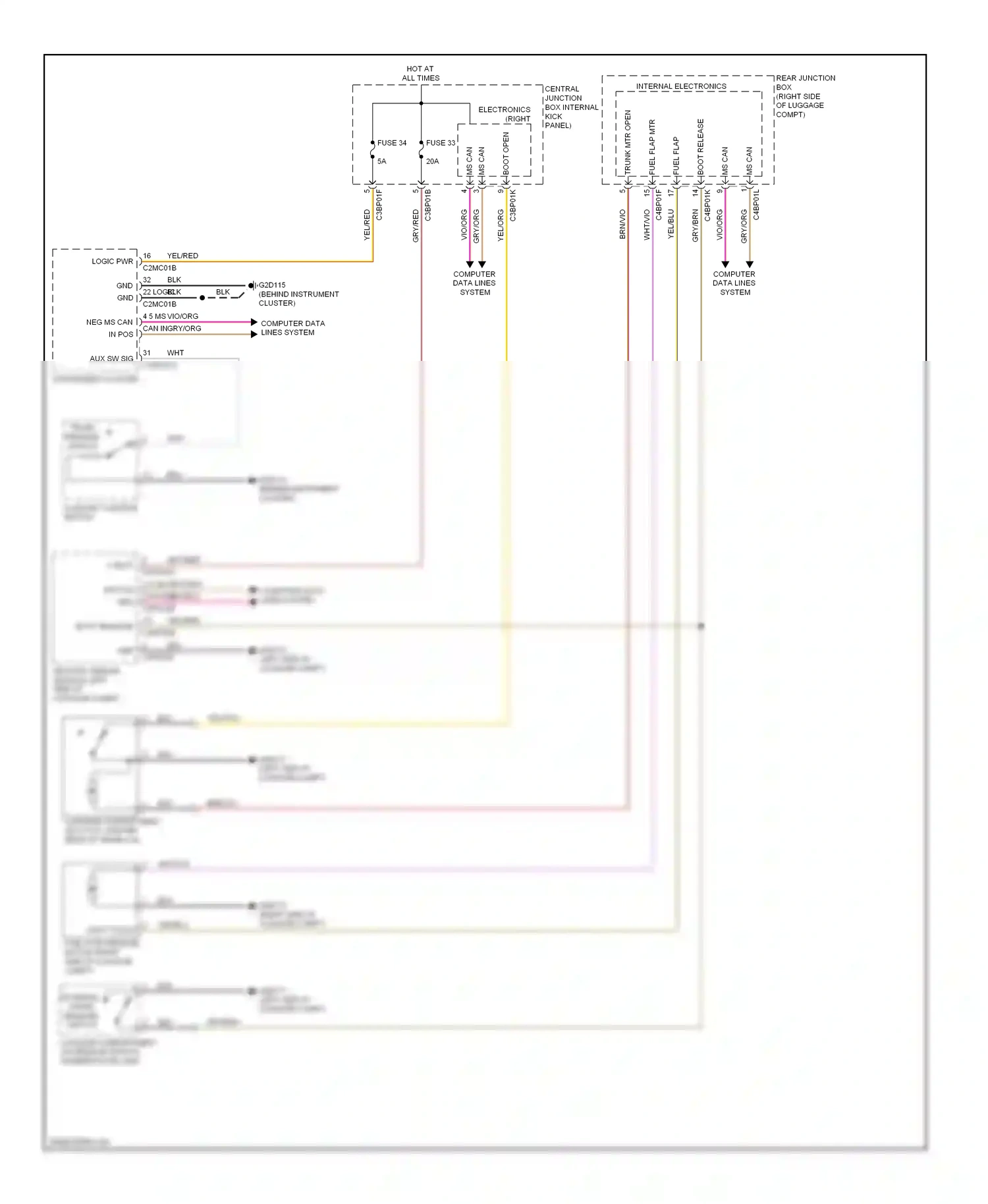 Wiring diagram trunk mtr open for Jaguar XF I (2007-2011) (2 of 2)