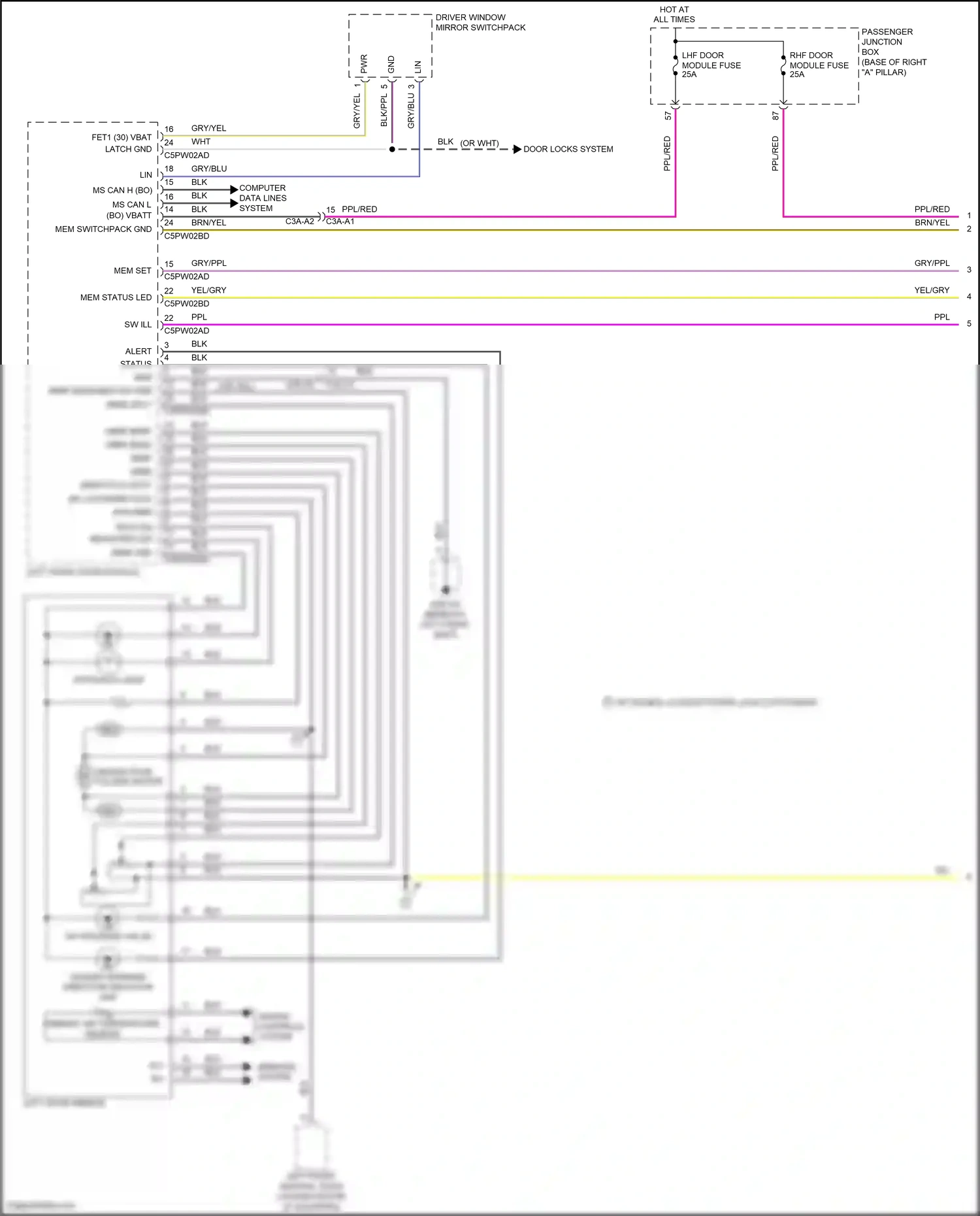Wiring diagram driver window mirror switchpack for Jaguar XF II (2015-2020) (1 of 5)