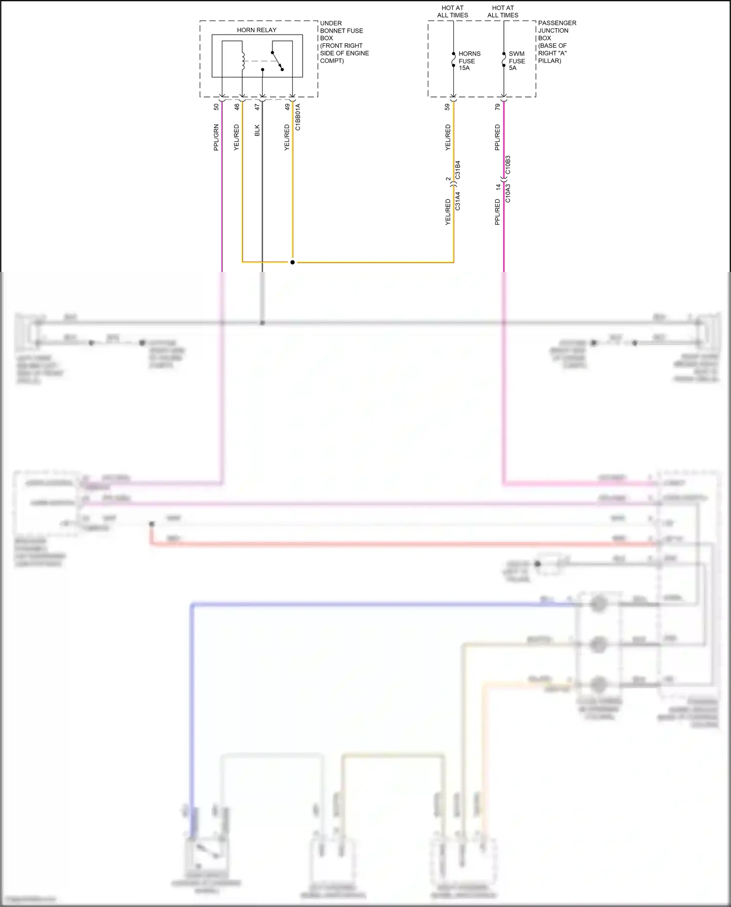 Wiring diagram horn switch for Jaguar XF II (2015-2020) (2 of 2)