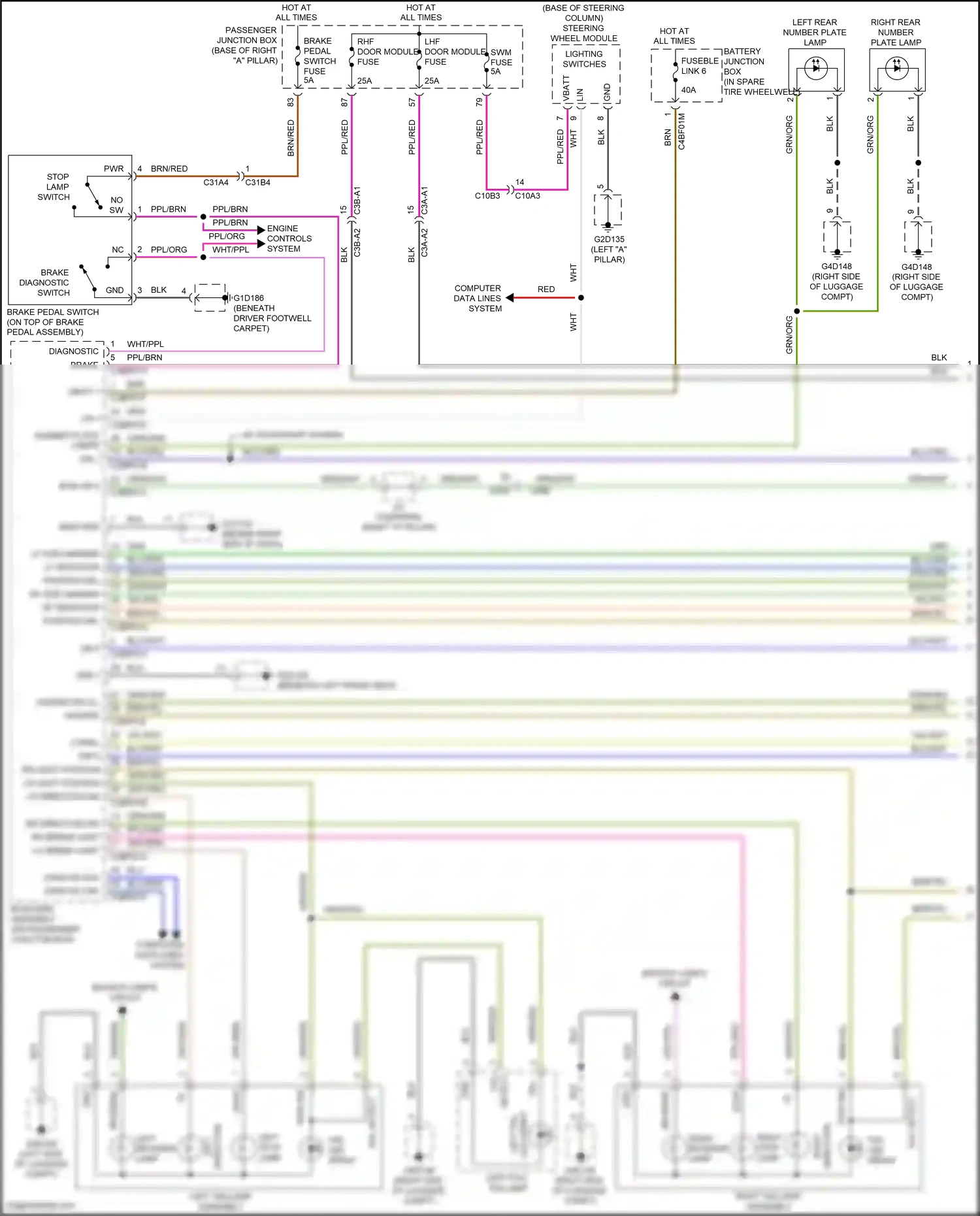 Wiring diagram left reverse lamp for Jaguar XF II (2015-2020) (2 of 2)