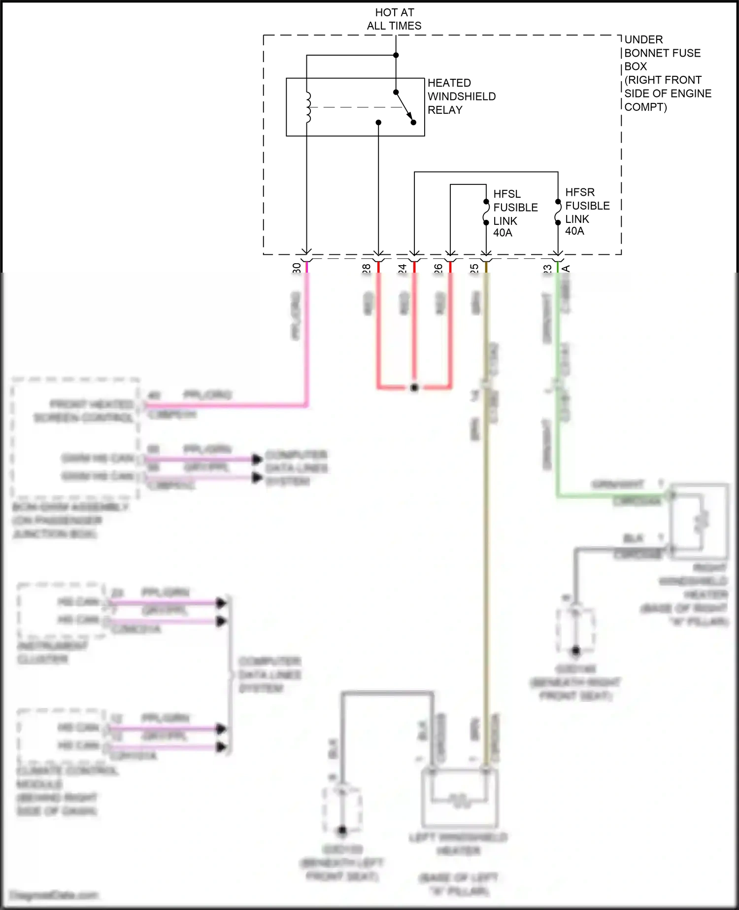Wiring diagram left windshield heater for Jaguar XF II (2015-2020) (2 of 2)
