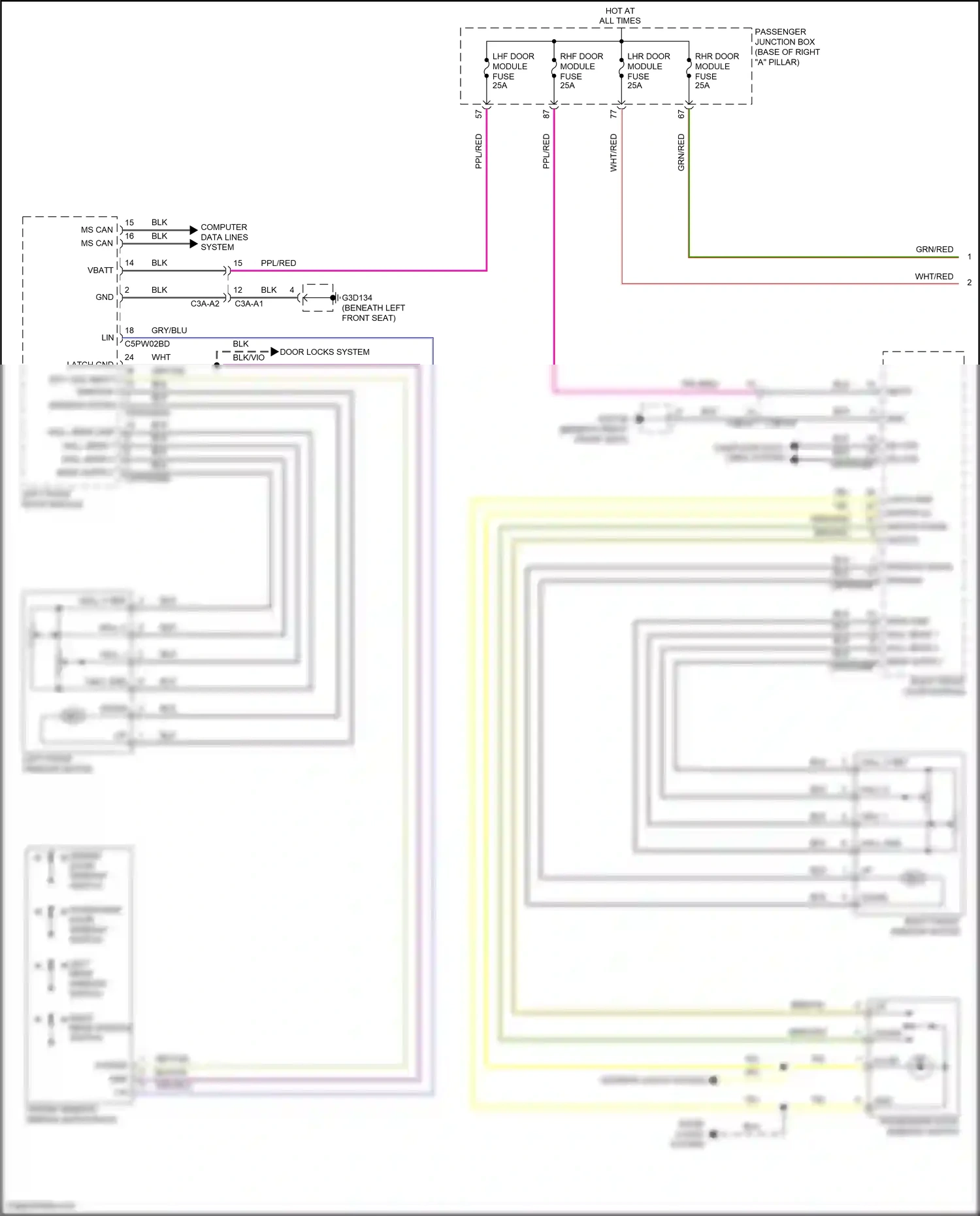 Wiring diagram right rear window switch for Jaguar XF II (2015-2020) (2 of 3)