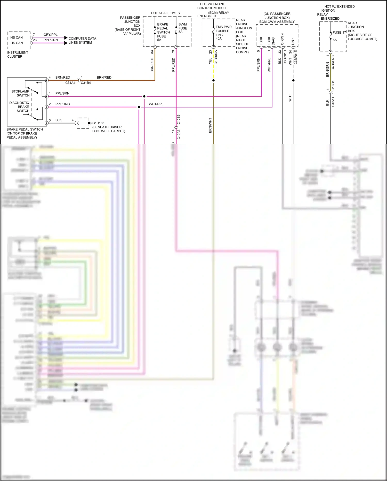 Wiring diagram stoplamp switch for Jaguar XF II (2015-2020) (1 of 3)