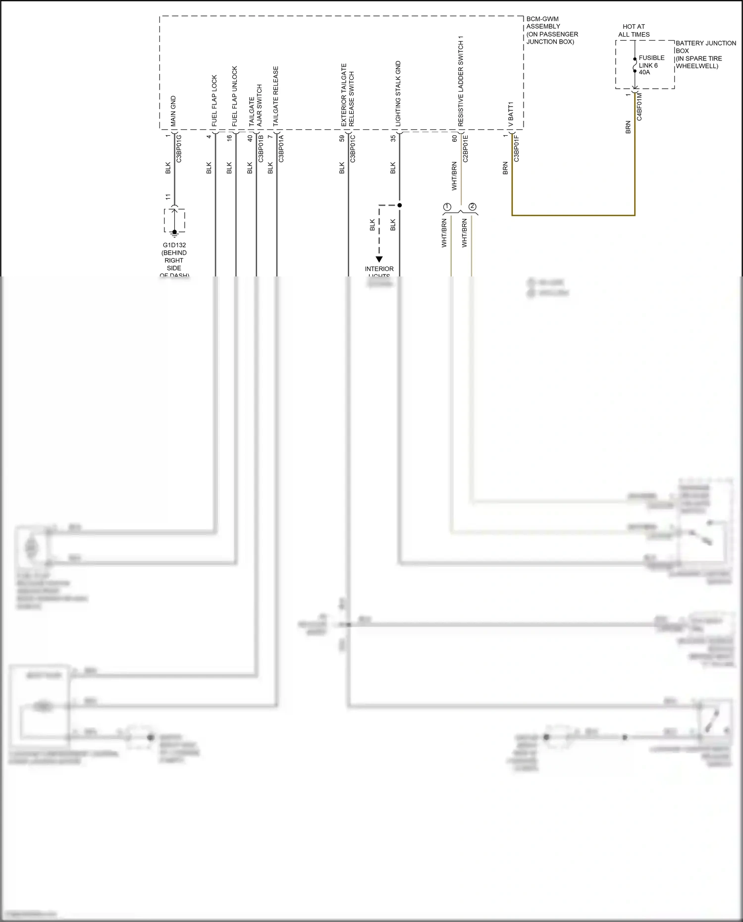 Wiring diagram tailgate) for Jaguar XF II (2015-2020) (2 of 2)