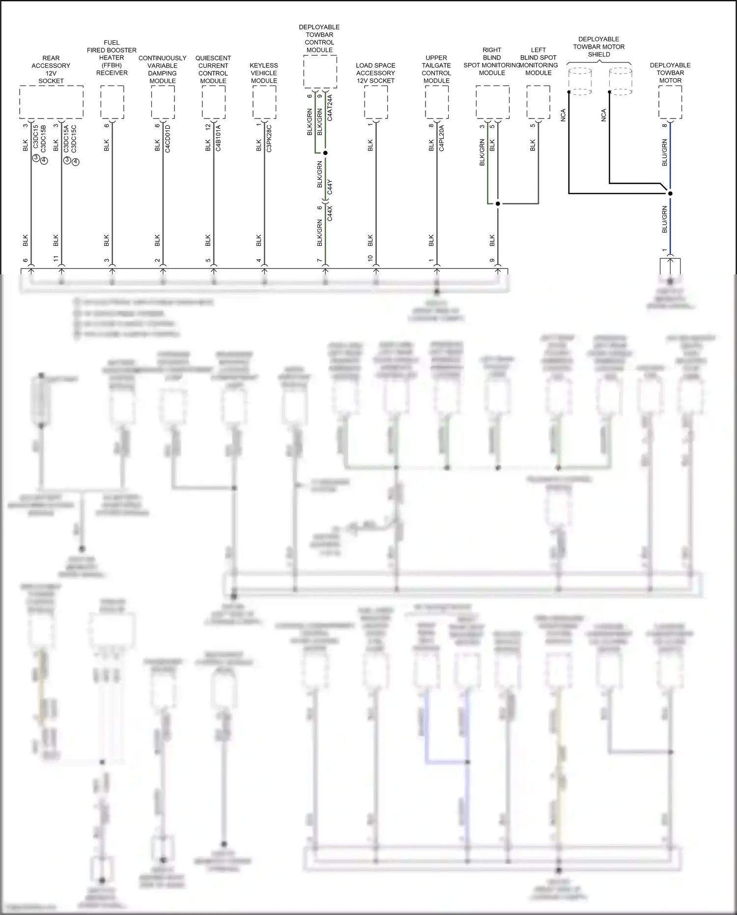 Wiring diagram upper tailgate control module for Jaguar XF II (2015-2020) (2 of 4)