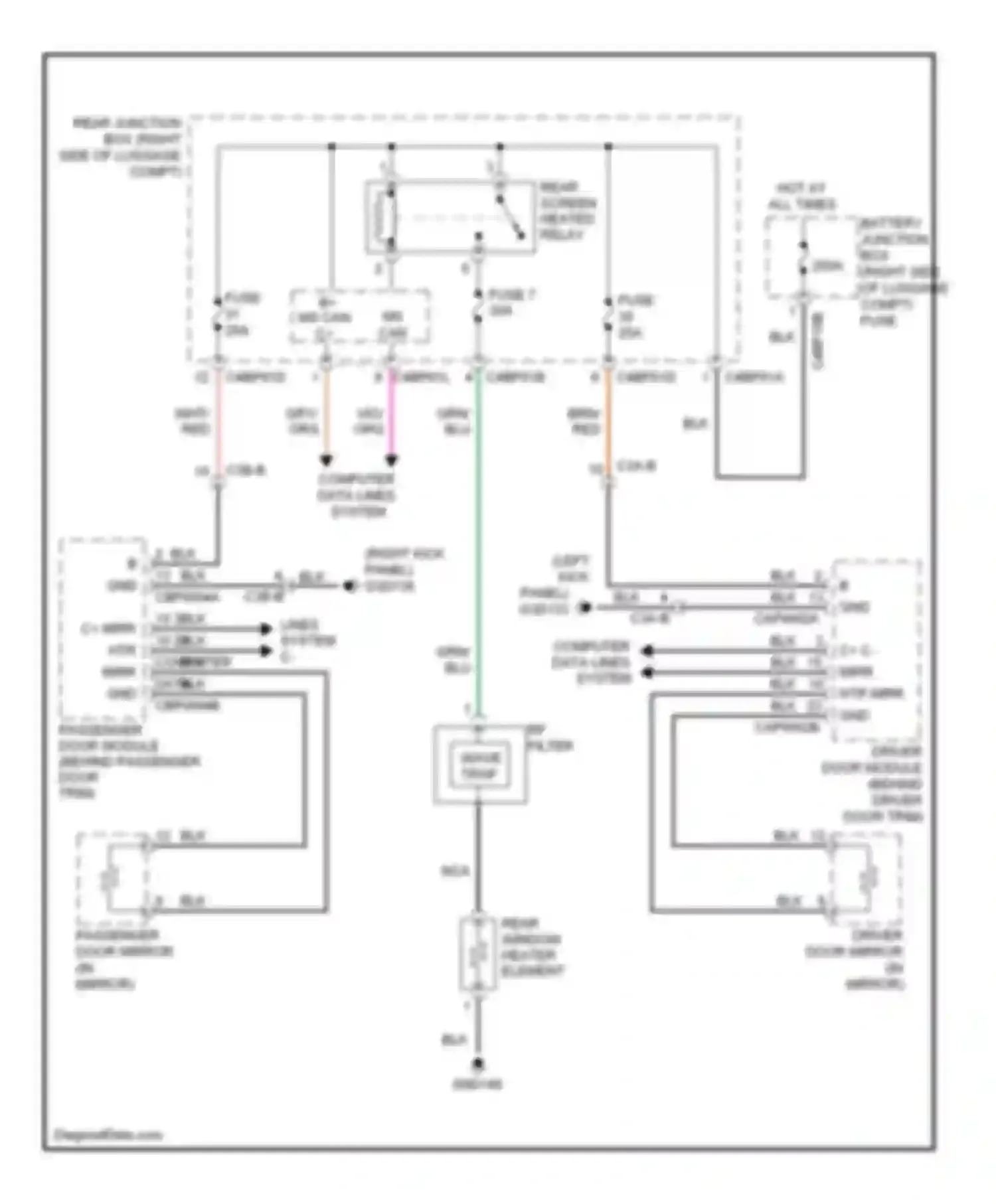 XFR Jaguar I (2009-2011): Rear defogger & heated mirrors circuit