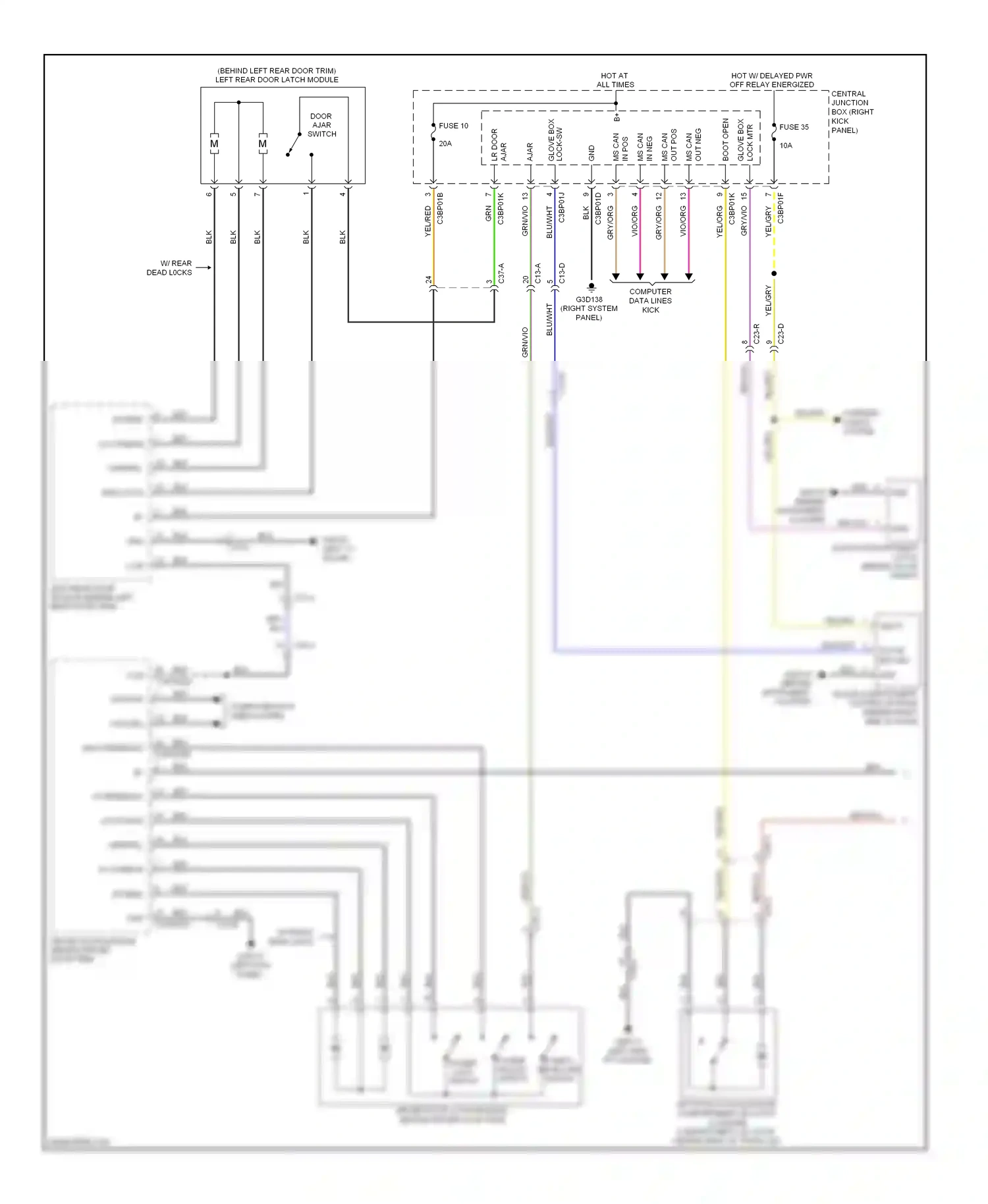Jaguar XFR I (2009-2011) computer data lines (right system kick panel) wiring diagram  (1 of 2)