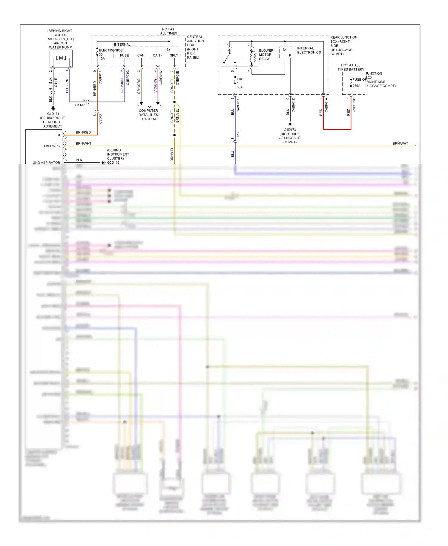 Jaguar XFR I (2009-2011) internal electronics b+ wiring diagram  (1 of 1)
