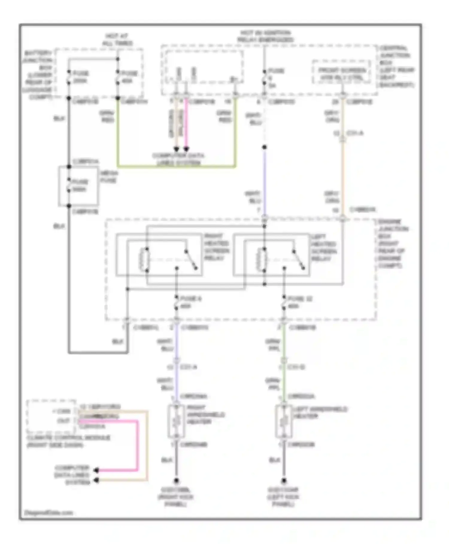XJ Jaguar X351 (2009-2015): Heated windshield circuit