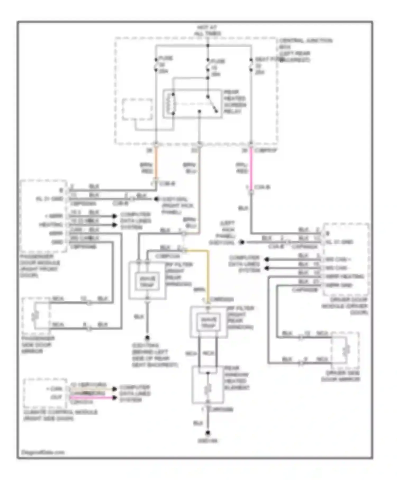 XJ Jaguar X351 (2009-2015): Rear defogger & heated mirrors circuit