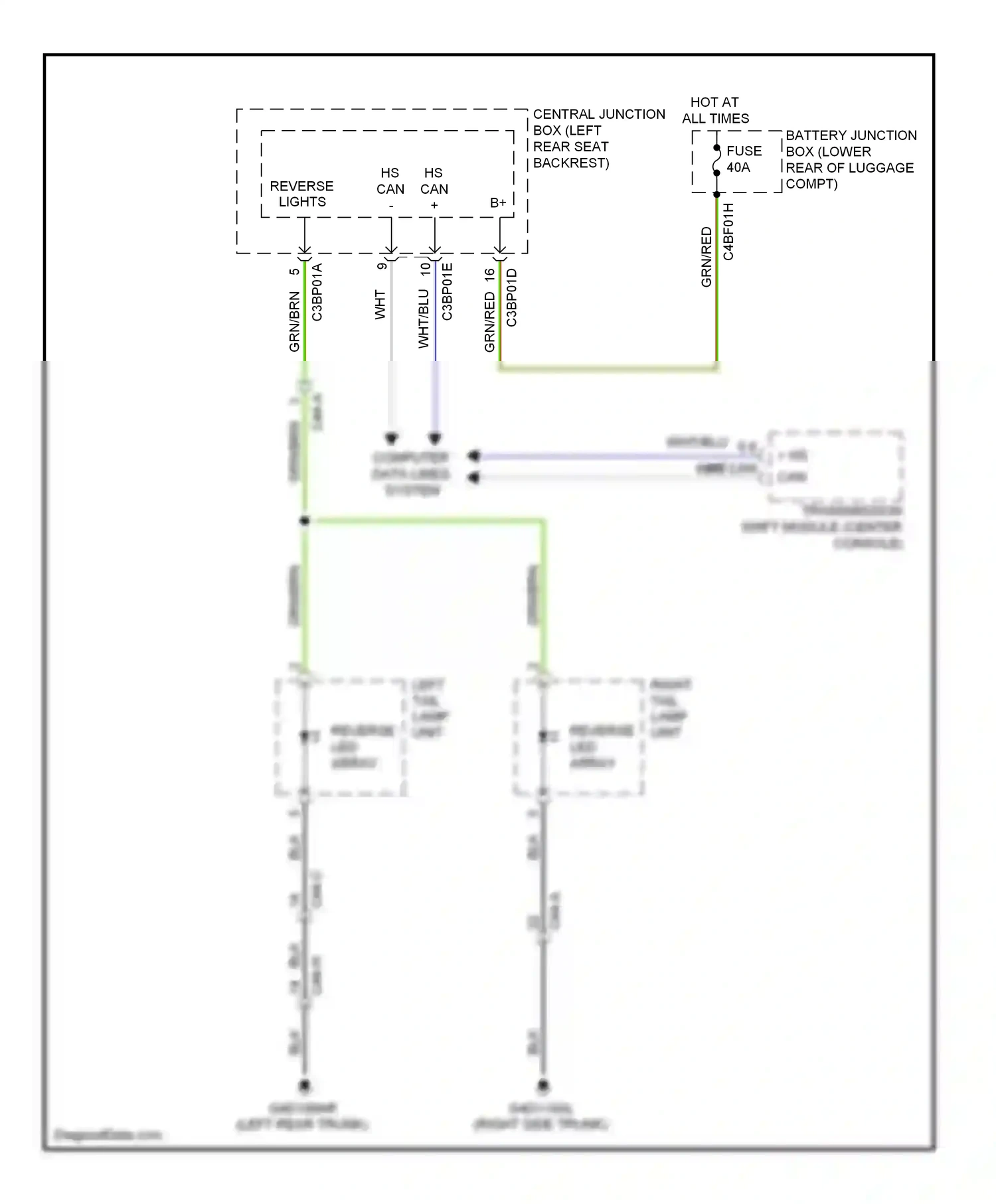 Jaguar XJ X351 (2009-2015) reverse led array wiring diagram  (1 of 1)