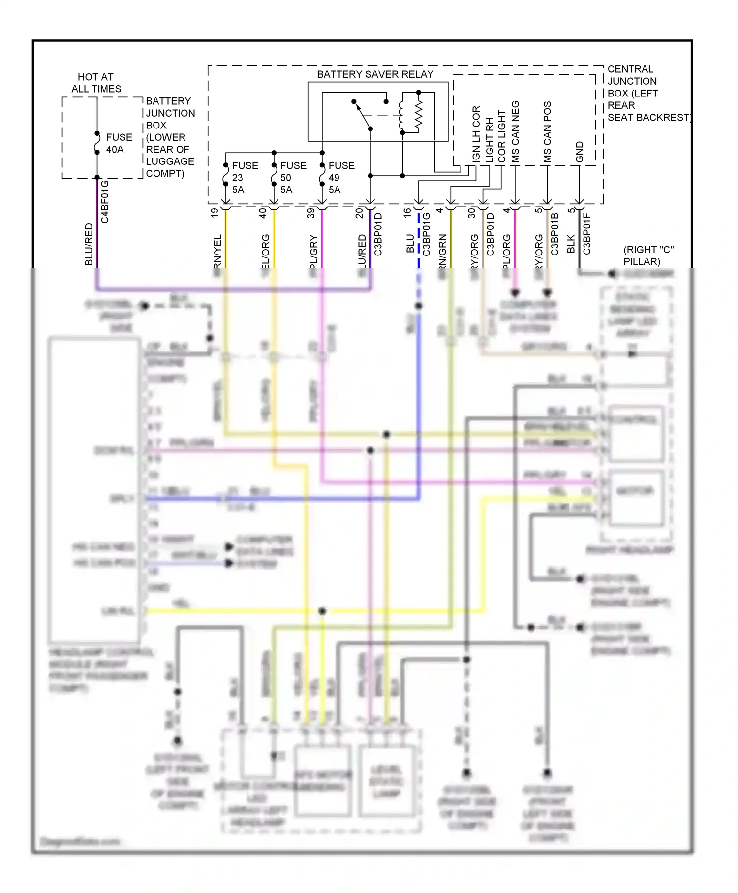Jaguar XJ X351 (2009-2015) static bending lamp led array wiring diagram  (1 of 1)